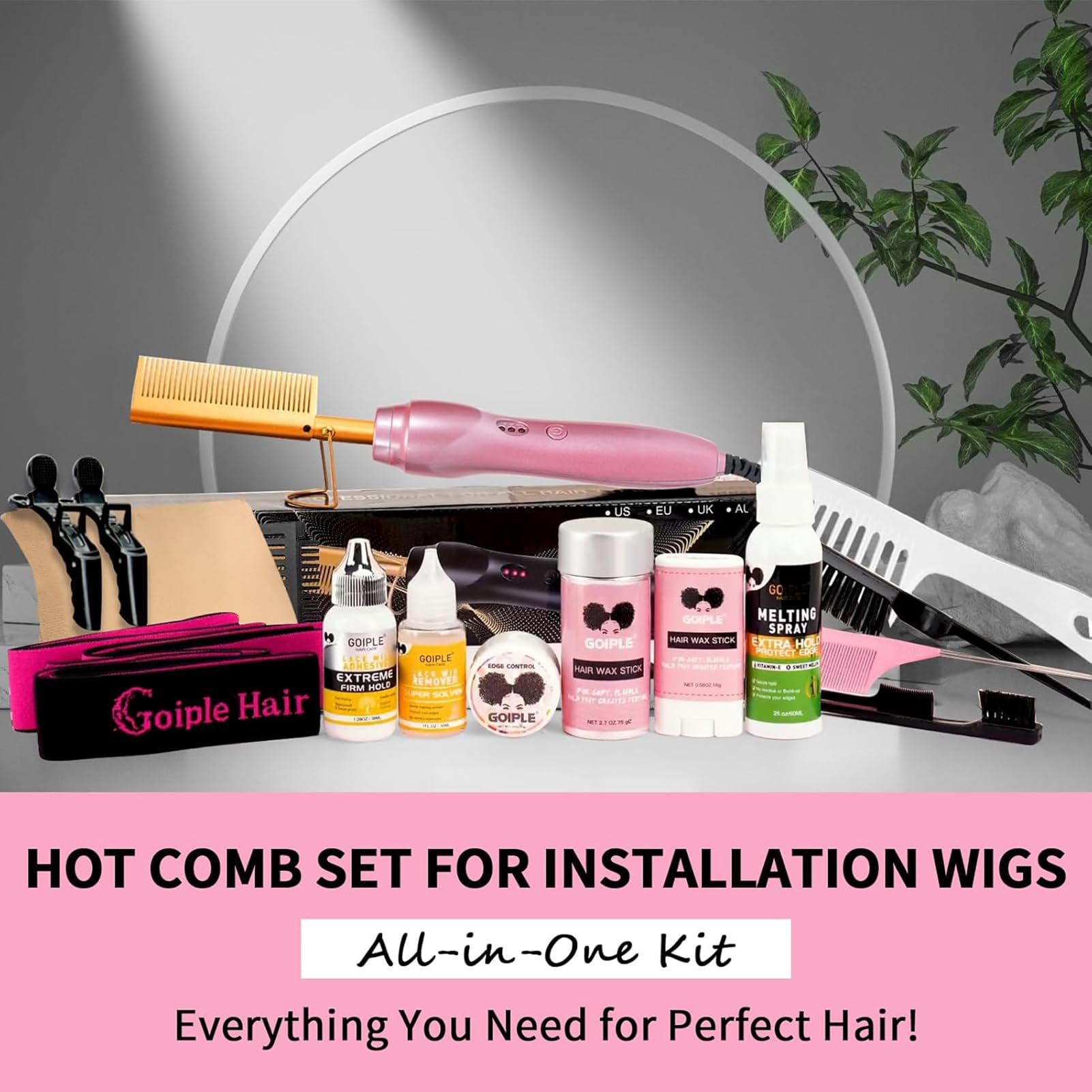 Electric Hot Comb Hair Straightener Set for Wigs and Natural Hair