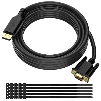 DisplayPort to VGA Cable 25 FT, DP to VGA Adapter Cord, Display Port to VGA Male to Male Converter Cable, Gold-Plated, 1080P@60Hz, For PC, Desktop, Laptop, HDTV, Projector, Monitor, with 25 Ties
