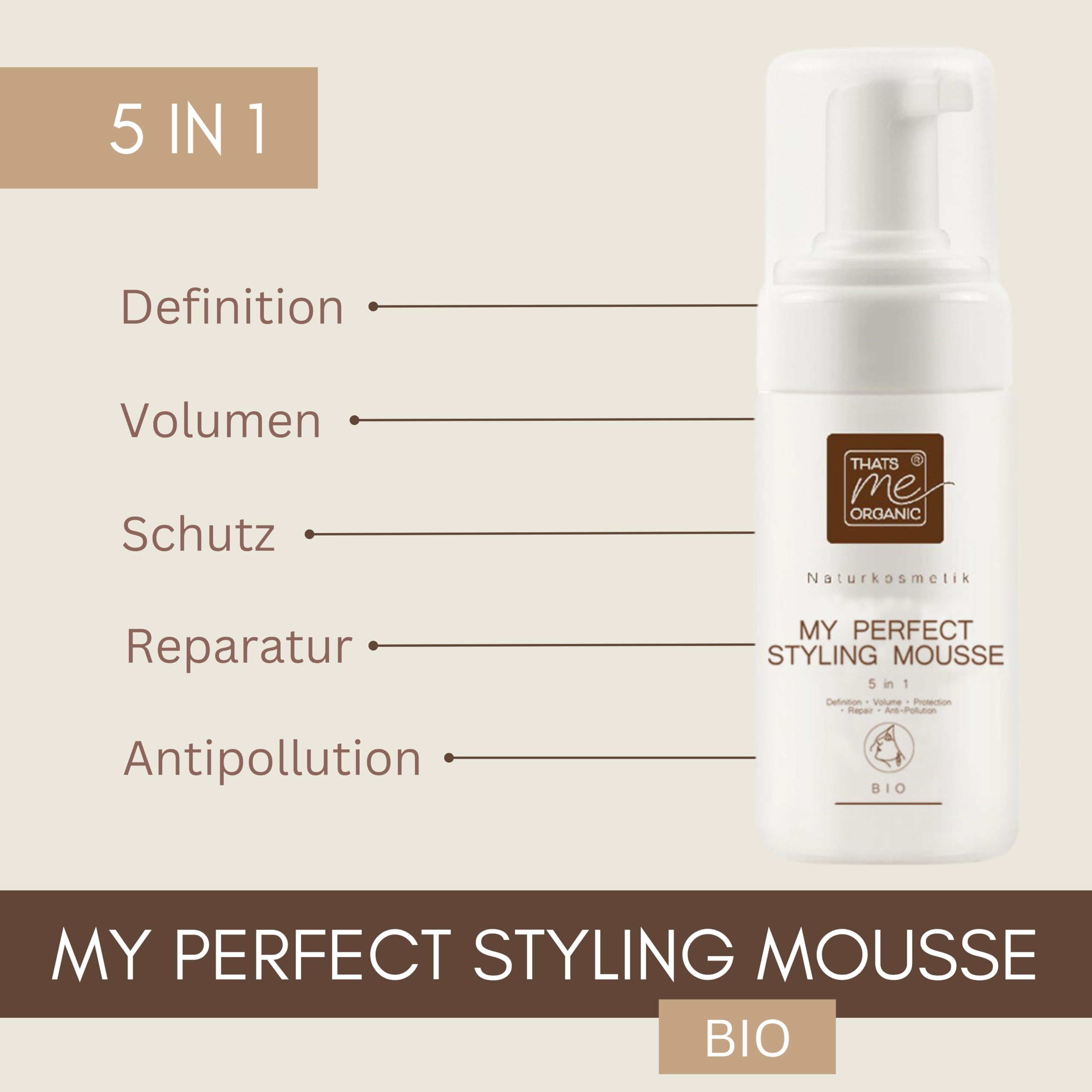 Thats me organic My Perfect Styling Mousse 5-in-1 – Haarschaum ohne Alkohol – Für Definition, Volumen & Schutz – Schaumfestiger Locken & feines Haar – Mit Hyaluronsäure & Naturextrakten