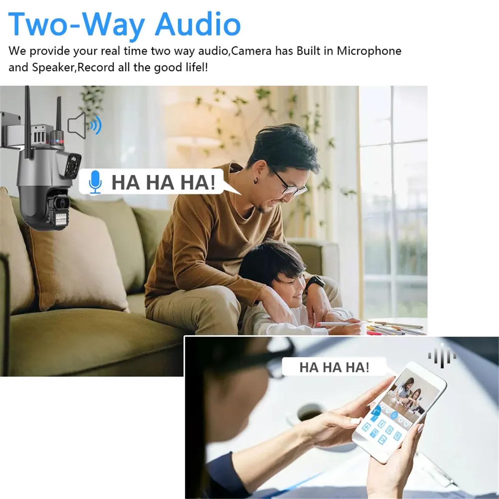 Videosorveglianza, Telecamera Wi-Fi PTZ da 6 MP a doppia lente for esterni con allarme antifurto con sirena Speed ​​Dome Ai Human Detect Videosorveglianza P2P(6MP NO SD Card)