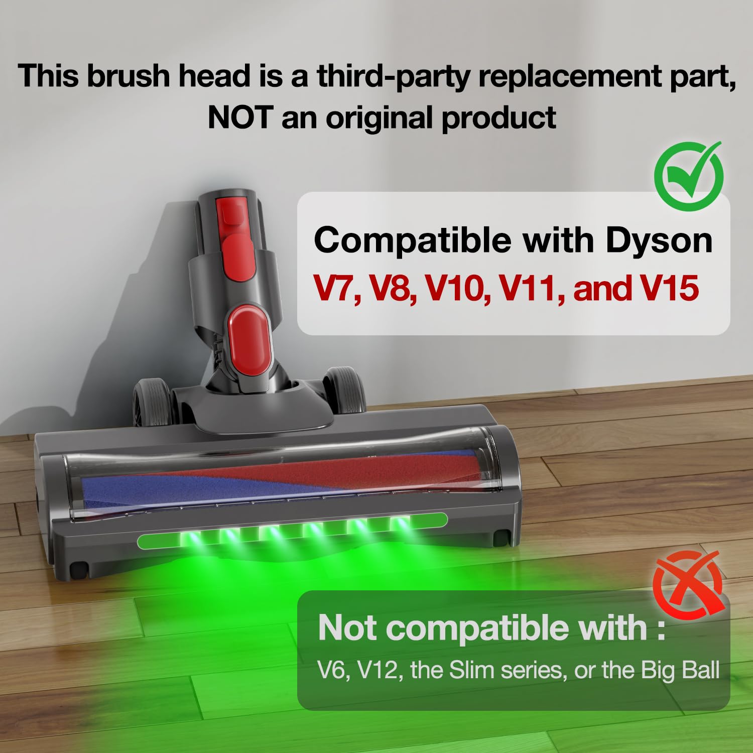 KENVOR Bürste kompatibel mit Dyson V7, V8, V10, V11, V15, 6 Grüne Leucht