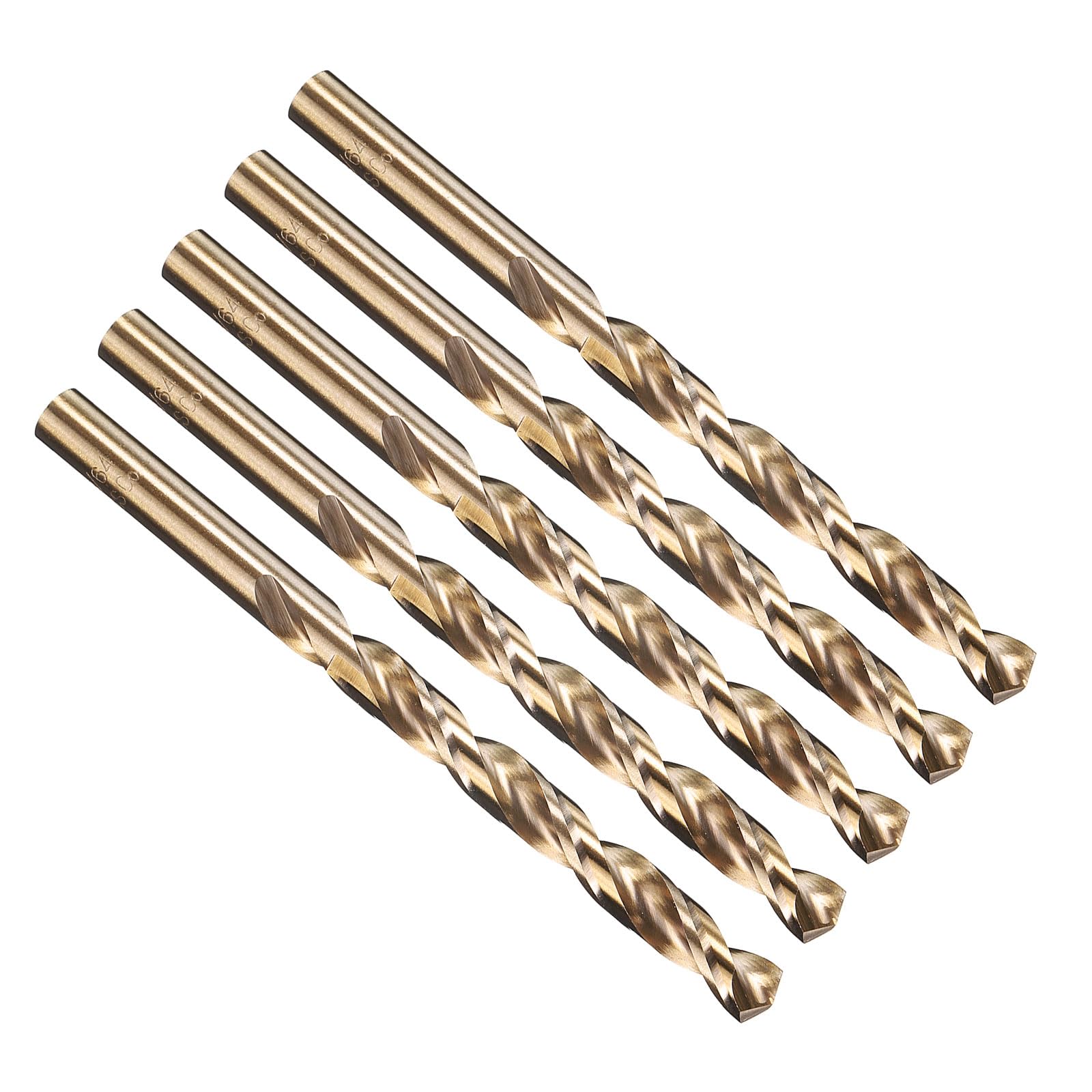 PATIKIL 7.5mm Drill Bit, Jobber Straight Shank M35 Cobalt 5% High-Speed Steel 135° Gold Finish for Stainless Steel Hard Metal - 5 Pack