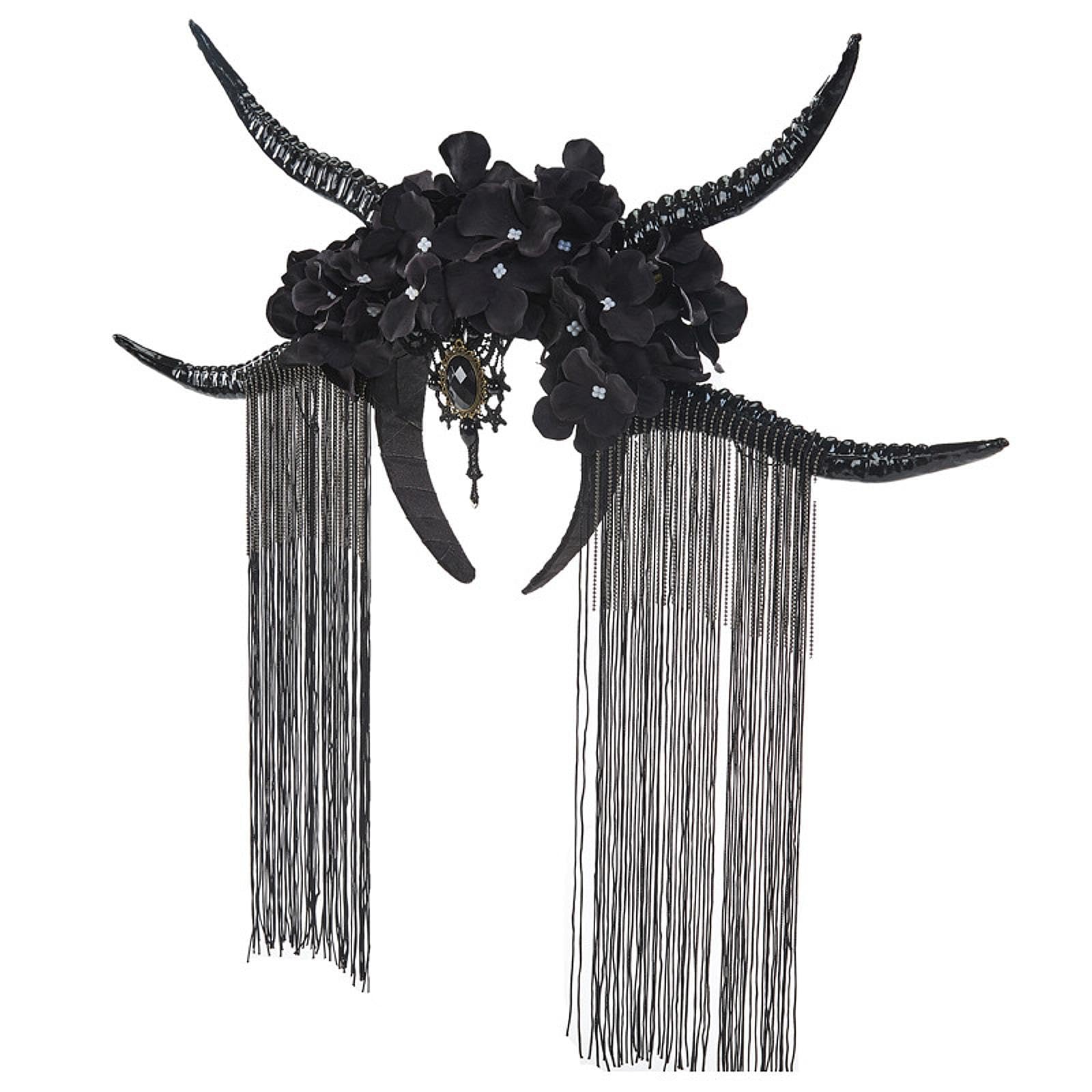 Cerchietto per Capelli con Corno di Antilope per Halloween, Accessorio per Capelli, Cerchio per Capelli, Accessorio Fotografico, Cerchietto con Fiori, Nero