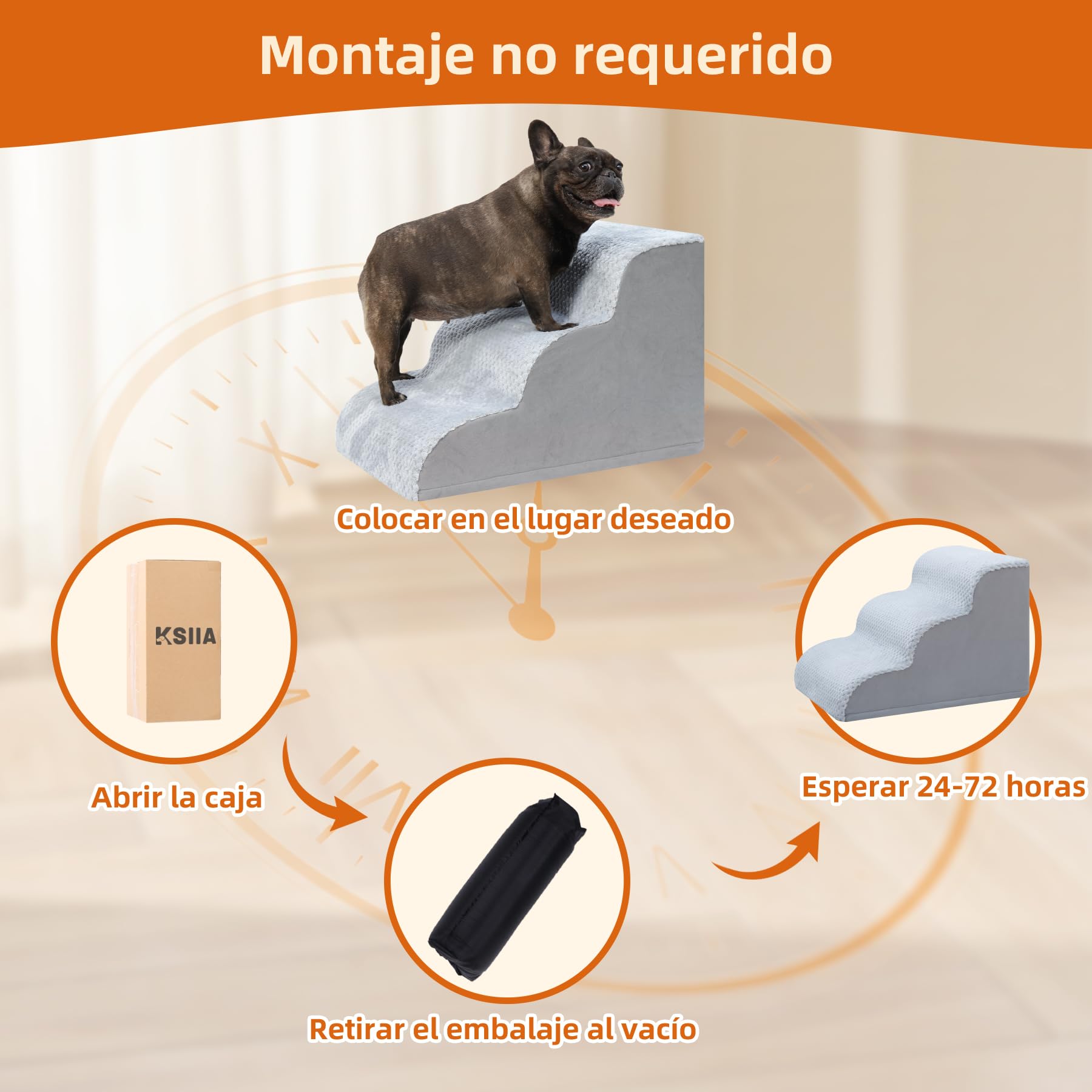 KSIIA Escalera para Perro 3 Escalones, Rampa para Perros con Base Antideslizante, Escalera para Mascotas Funda Desmontable y Lavable, para Sofá y Cama, Cachorros y Mascotas Mayores, 40x57x40 cm, Gris