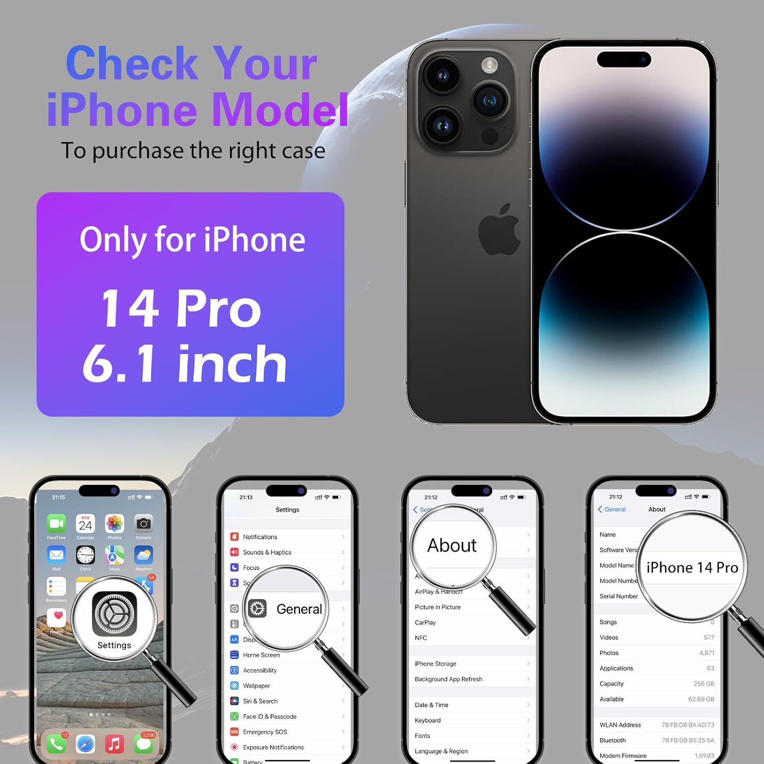 IYH 360° Rotatable Magnetic Case for iPhone 14 Pro, Military-Grade Shockproof Phone Cover with Matte Translucent Back(Gray) - Image 6