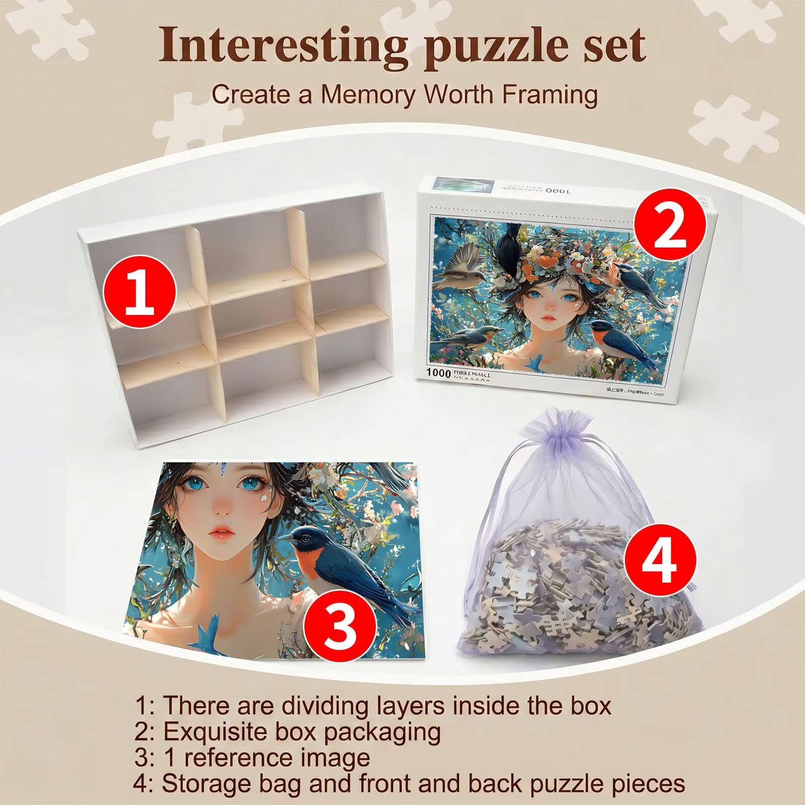 uccello donna Puzzle 2000 Pezzi per Adulti, Puzzle in Legno - Collezione Classica con Poster Incluso - Sfida di Concentrazione e Passatempo Antistress, Gioco Educativo per Famiglia, 99 x 70 cm f0-805
