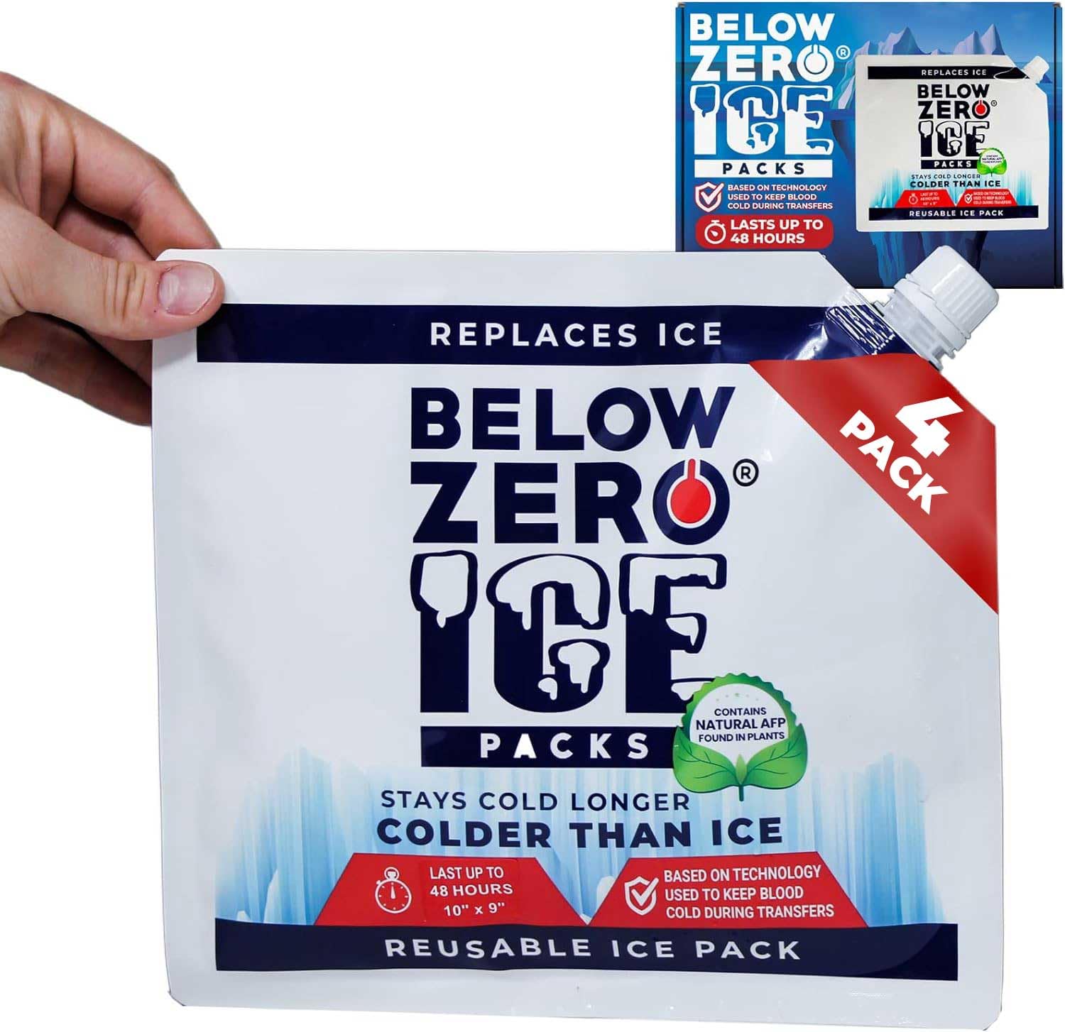 Below Zero - Paquetes de hielo reutilizables para enfriadores grandes y bolsas de almuerzo, tecnología más fría y duradera, paquete de gel de hielo de enfriamiento de 48 horas, grande de 10 x 9