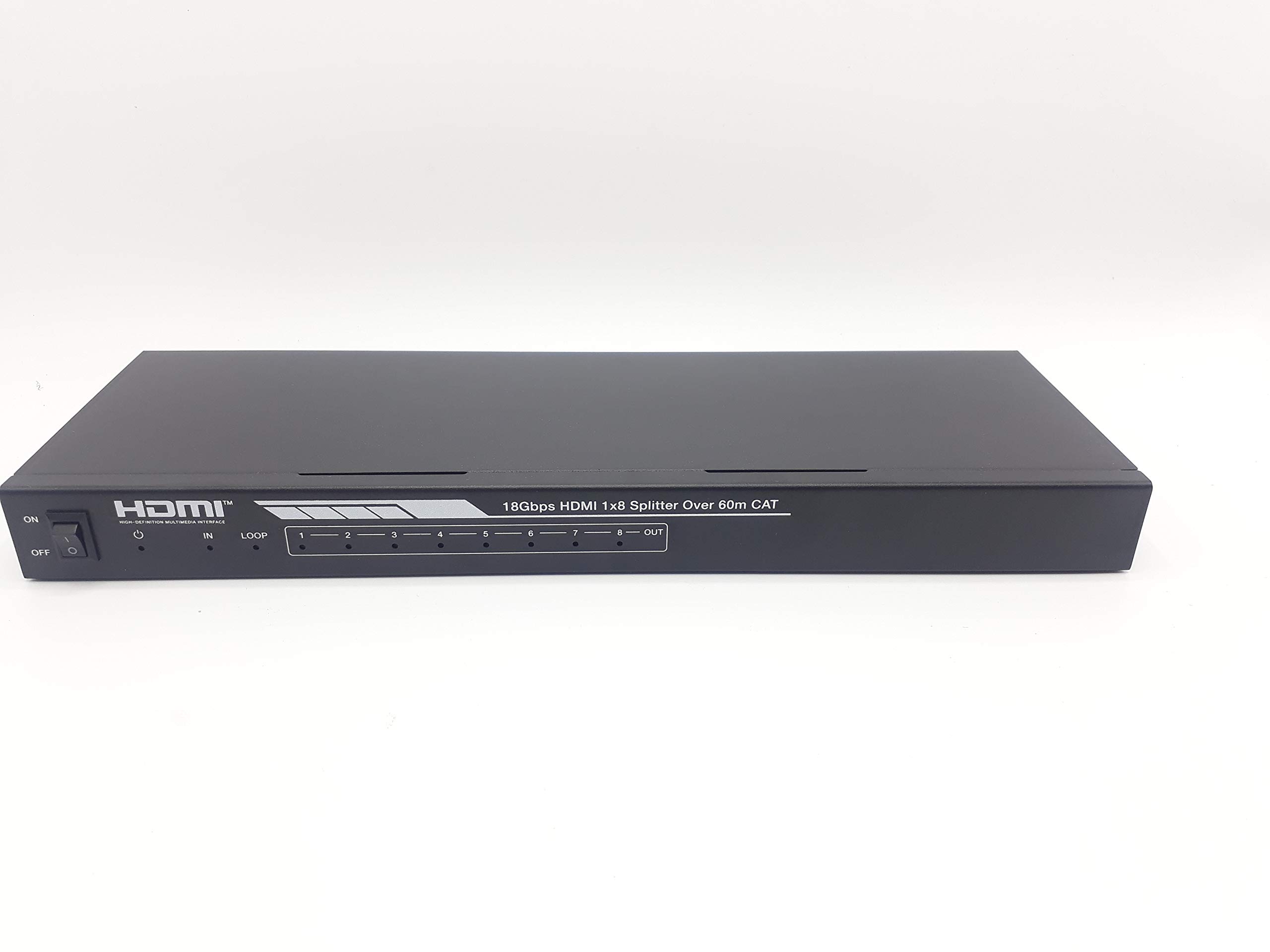 Répartiteur HDMI FOURKAY 1x8 sur Ethernet Cat6 avec 8 récepteurs PoC et Sortie en Boucle HDMI. Transmettez 4K60Hz jusqu'à 35 m ou 1080p à 60 m. Extraction Audio. Retour du Signal de contrôle IR