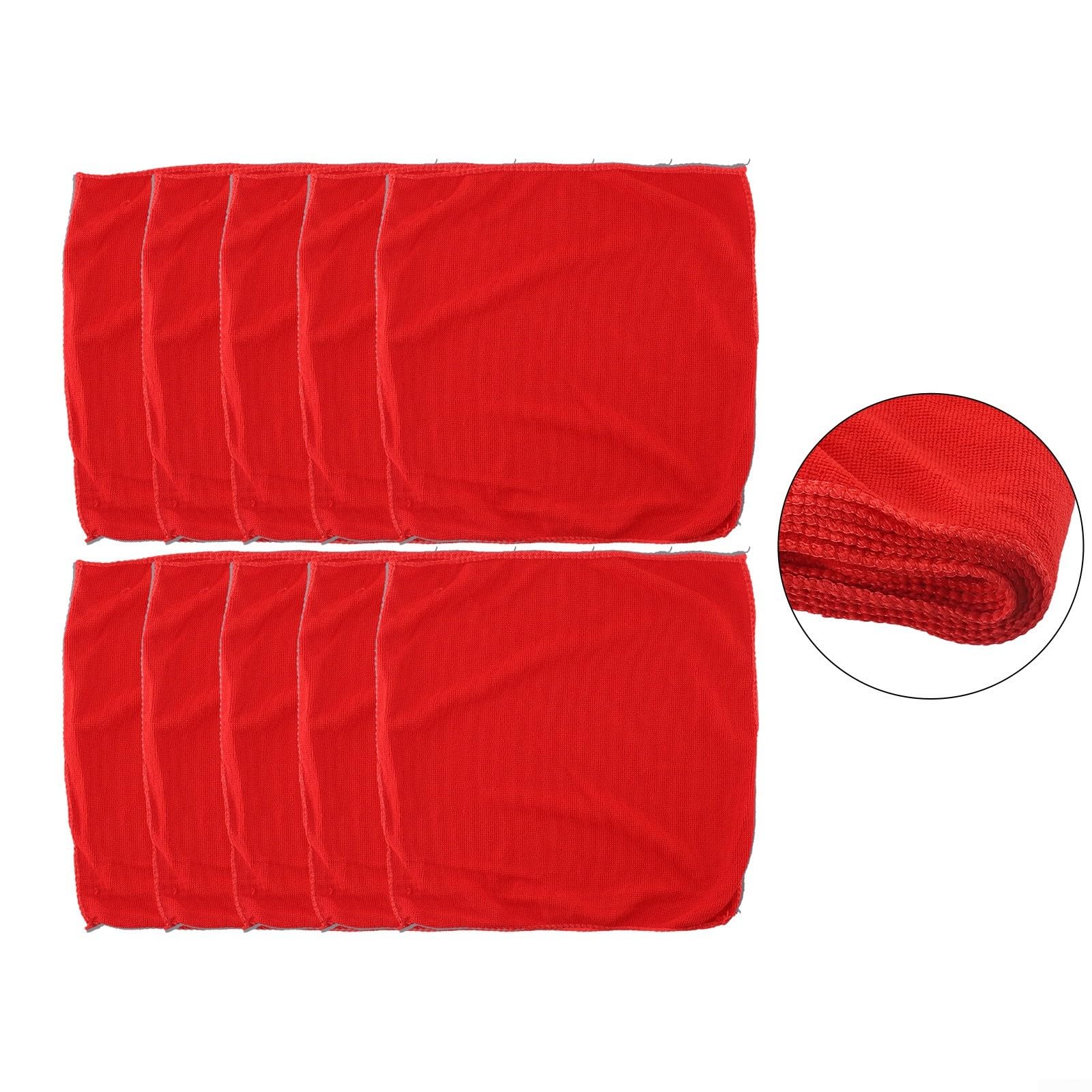 Confezione 10 Panni In Microfibra Per Pulizia – 30x30 Cm, Rossi, Senza Pelucchi, Riutilizzabili, Per Auto, Vetri, Cucina E Bagno - 2