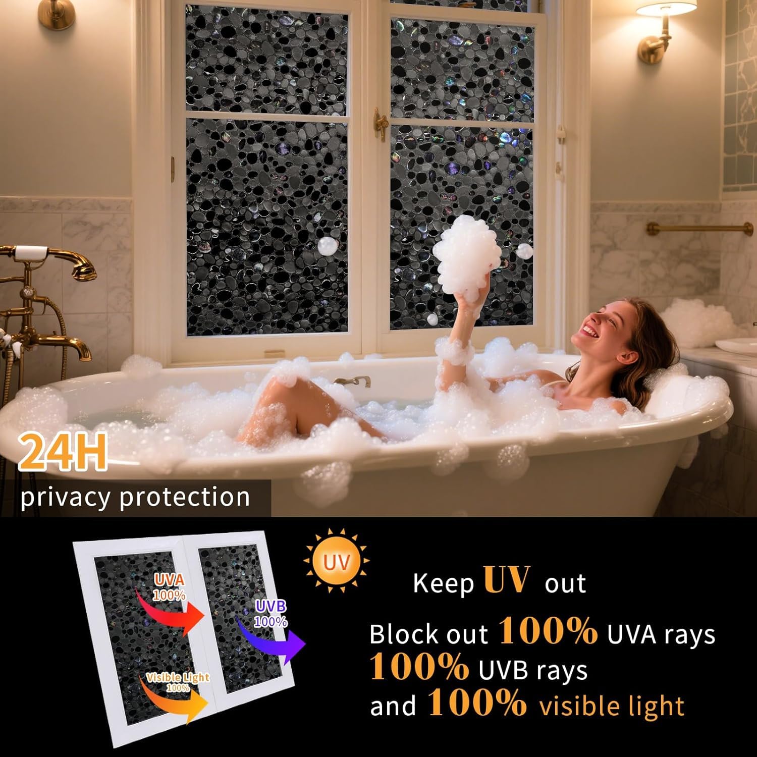 JAYONG Total Blackout Film de confidentialité avec Outils gratuits, Film de fenêtre 100% Anti-UV pour Verre, adhérence Statique, régulation de la Chaleur, Arc-en-Ciel, Teinte Opaque de fenêtre pour