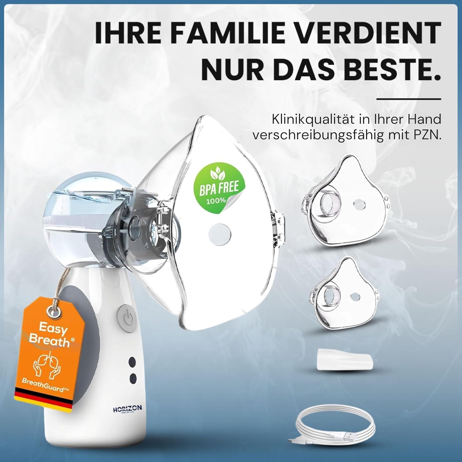 Inhalationsgerät, Wiederaufladbarer USB C Inhalationsgerät für Kinder, tragbar, Super Leiser Inhalator, Effizienter Vernebler Inhaliergerät Kinder für unterwegs (SET Grau)
