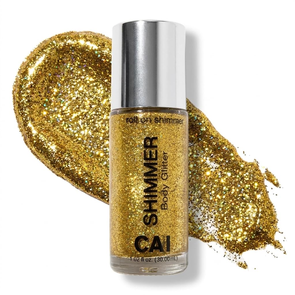 Body Glitter Gel- Face, Body & Hair ( 1 Pk StarDust Gold ) Iridescent Holograph Roll-on 1 oz | Cosmetic-Grade MakeUp, Apply without Glue, Easy to Take Off & Keep Skin Clean - for Concerts, Raves & Parties