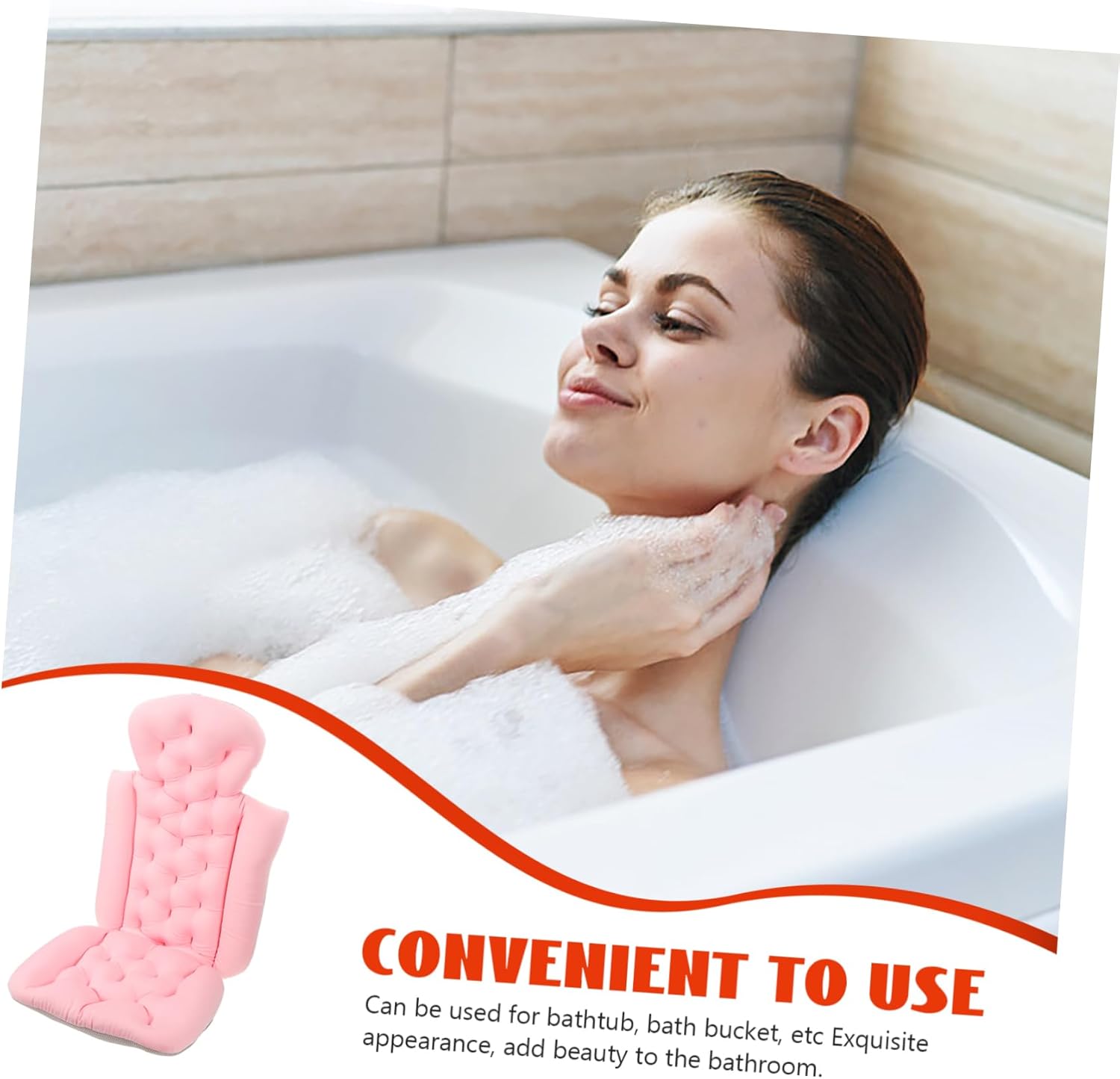 Bathtub Cushion for Adults Comfortable Bath Mat Cups Quick Drying Back Support and Headrest for Relaxing Spa Any Bathtub