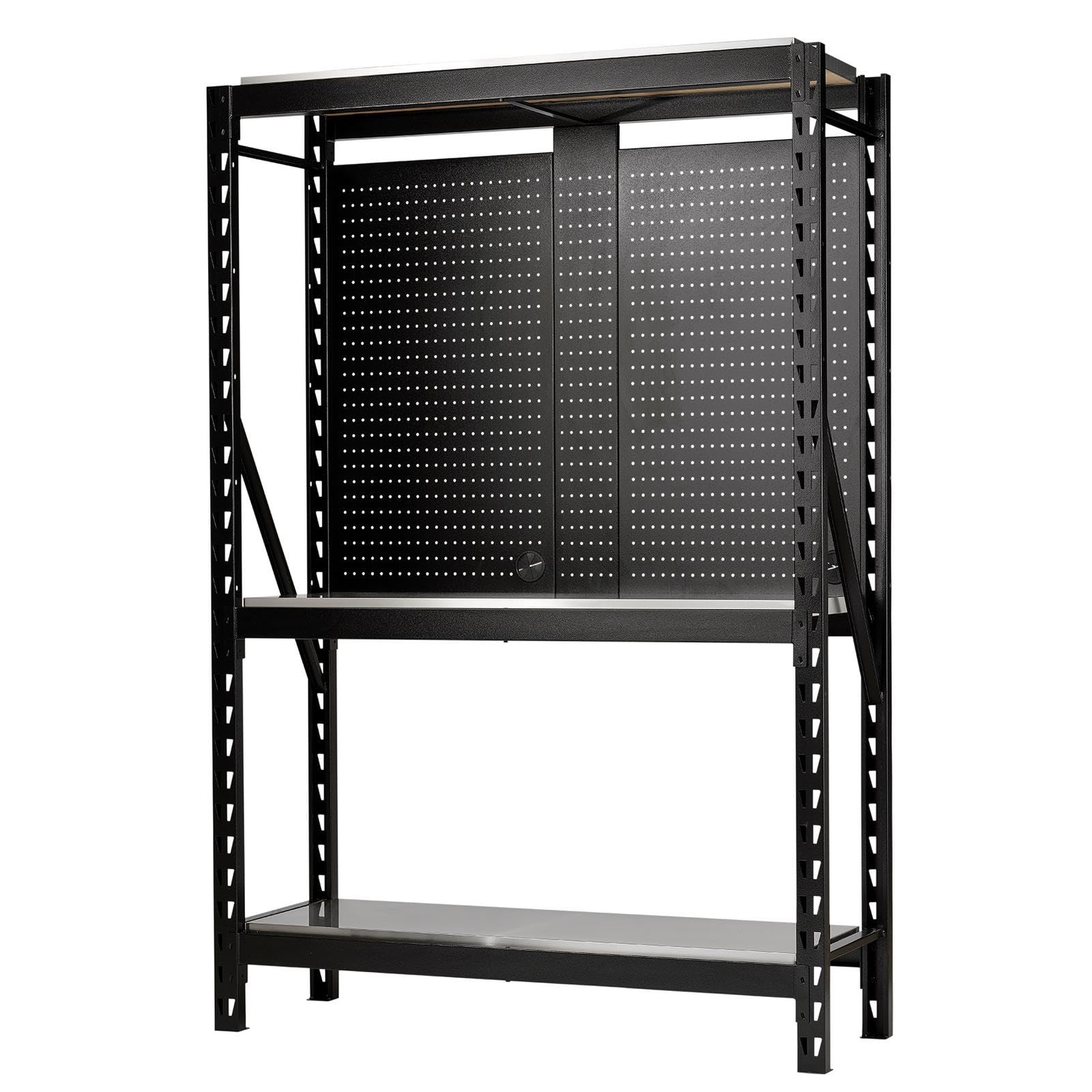 Draper Tools Black Bunker 17 Piece Modular 3 Tier Racking With Stainless Steel Shelving And Pegboards 1500Mm 27922