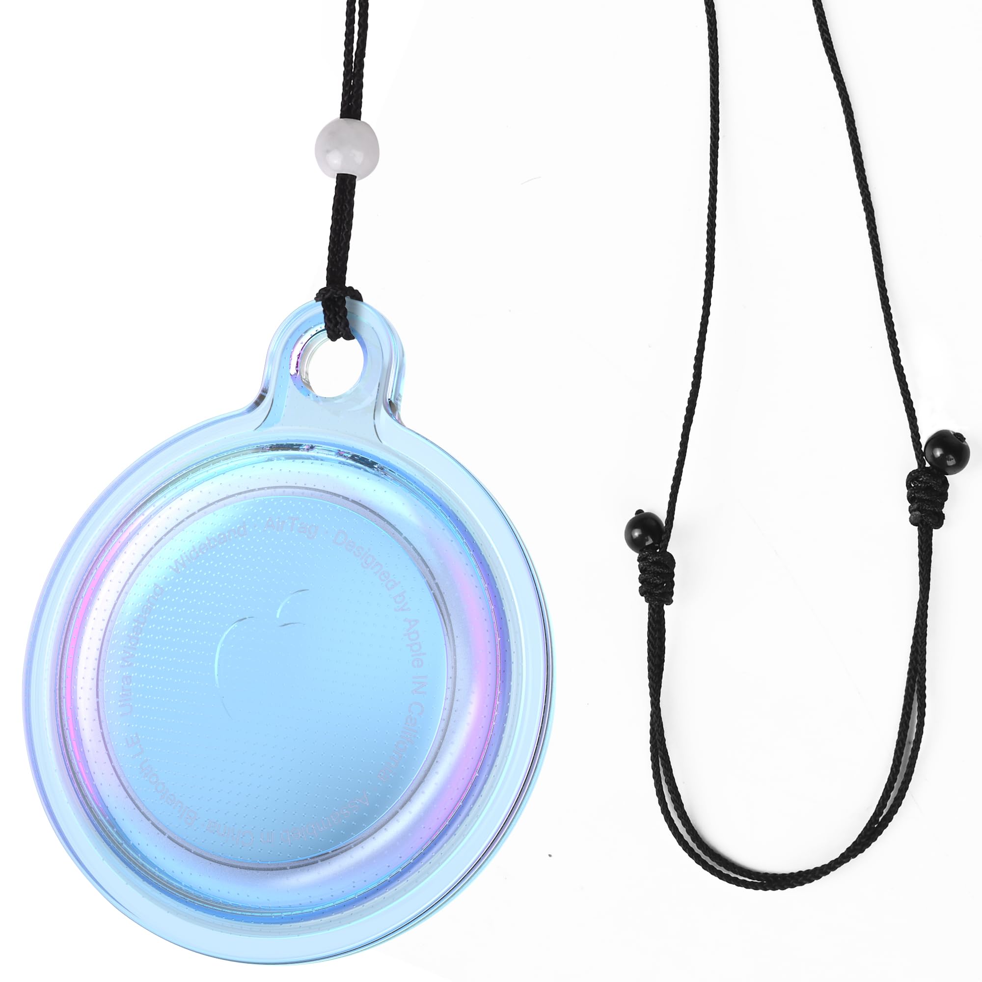 Airtag Necklace for Apple Air Tag Eye-catching Effect Adjustable Handmade Lanyard for Adults and Kids Waterproof Silicone Holder (Blue)