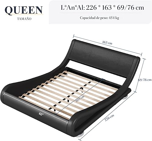 Miniatura 2 de Allewie - Base de cama de tamaño Queen con cabecera ergonómica y ajustable, diseño de plataforma tapizada moderna de perfil bajo tipo trineo -