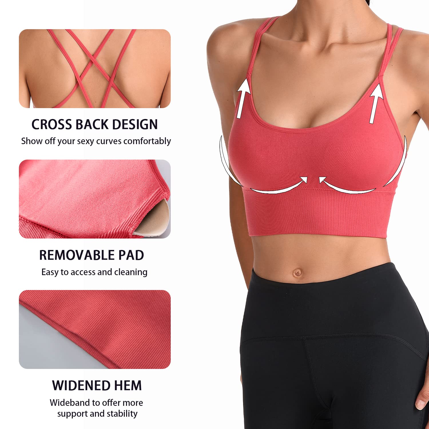 HANERDUN Sujetador Deportivo para Mujer Cómodos Tirantes Finos con Almohadillas Extraíbles para Yoga, Gimnasio Correr