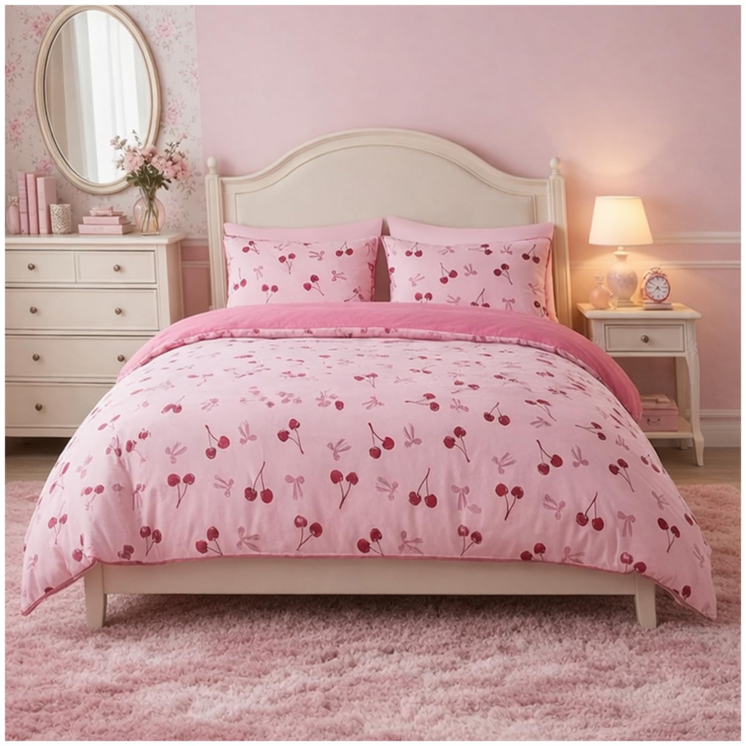 GC GAVENO CAVAILIA Cherry and Bows Double Duvet Cover Set with Pillowcases