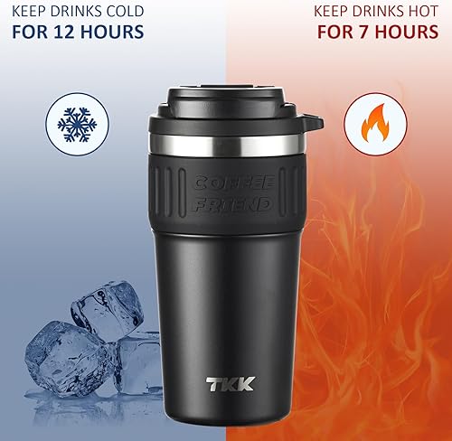 Miniatura 7 de TKK Termo de café aislado con revestimiento de cerámica, vaso de café helado de 21 oz con tapa con pajilla, taza de viaje a prueba de fugas de doble
