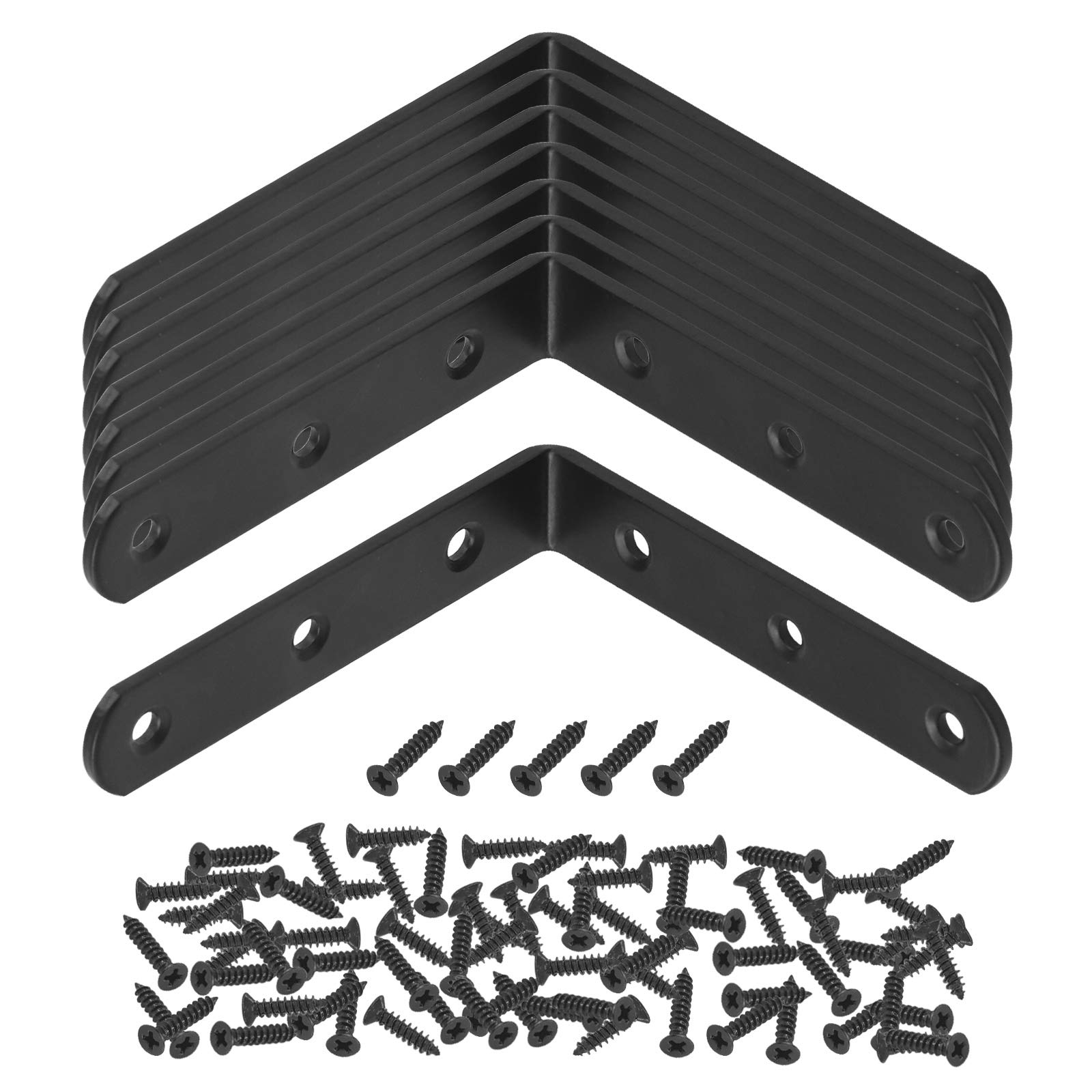 Mardatt 8 Sets 100x100mm Black L Brackets Corner Brace 90 Degree Angle Brackets with Self Tapping Screws Set for Chair Shelves Cabinet Furniture Repair Joint Support