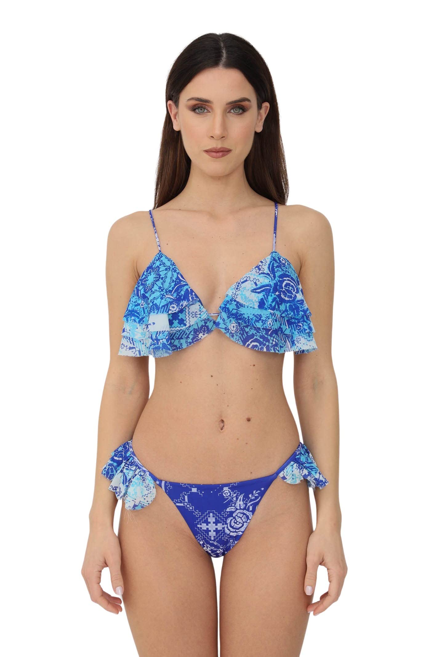 F**K Bikini Blu a Fantasia da Donna con Volant Donna Beachwear L