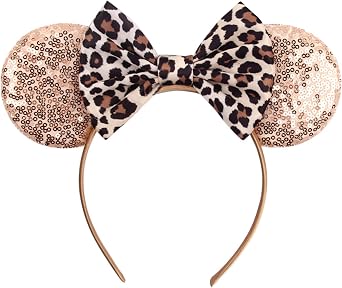 Leopard Mouse Ears Headband for Women - Princess Dress Hair Accessory and Park Decoration ROSE GOLD