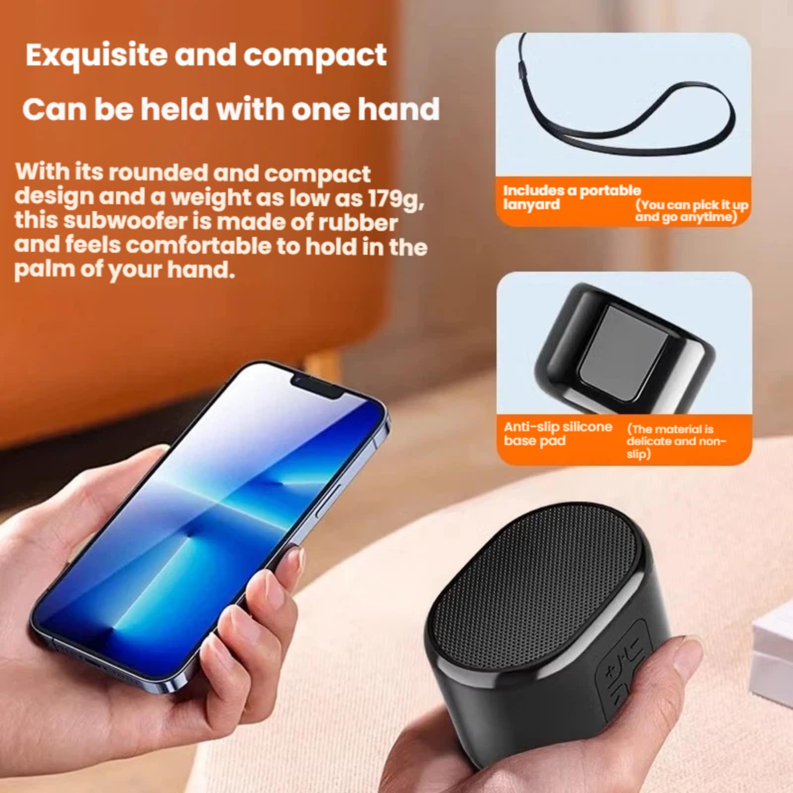 Mini haut-parleur Bluetooth portable avec batterie 1200 mAh, 12 heures d'autonomie, Bluetooth 5.0, base en silicone antidérapante pour les voyages et l'utilisation quotidienne