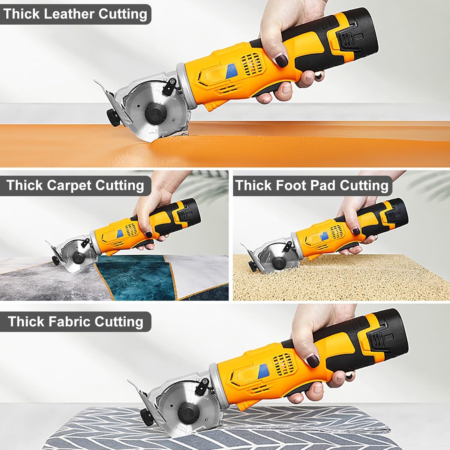 Handheld Electric Fabric Cutter, Electric Rotary Cutter with Two 2000 mAh Lithium Batteries, for Leather, Carpet, and Thick Fabrics(≤3.3 cm/1.29 in)