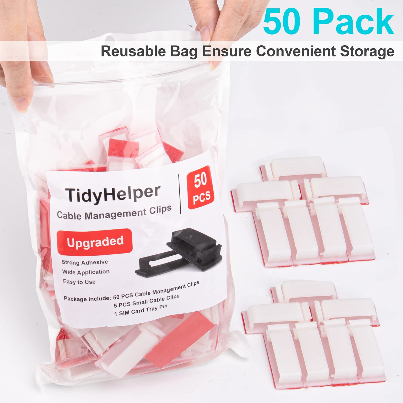 50-Pack Self-Adhesive Cable Clips – White Wire Holders With 3M Tape For Office, Home, Car & Desk