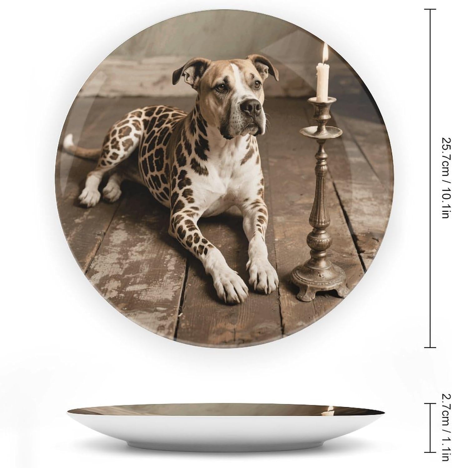 Animal Pit Bull Ceramic Plate 10inch Decorative Bone China Wall Hanging Ornament Plates Bohemian Style Dinner Plate with Display Stand Cabinet Display Plates for Home Art Decor