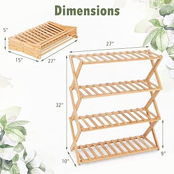 多肉植物棚　TB-BA4 Amazon.com: Giantex Bamboo Plant Stand Indoor, 4-Tier Folding