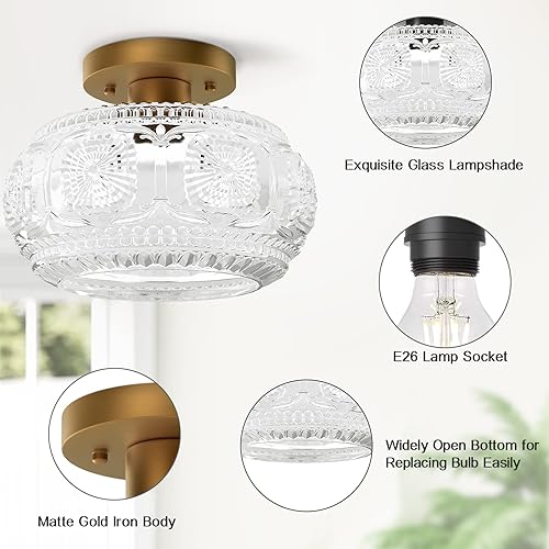 Miniatura 4 de Lámpara de techo semiempotrada, lámpara de techo de vidrio globo, iluminación moderna dorada para pasillo, porche, pasillo, cocina, dormitorio,