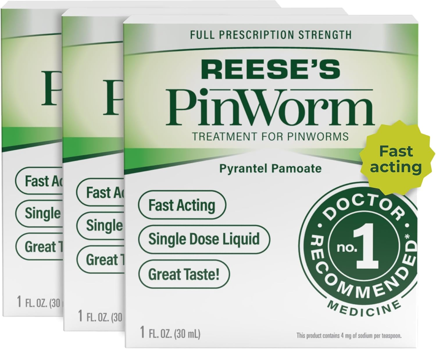 Reese's Pinworm Medicine Liquid Dewormer: #1 Doctor Recommended Pyrantel Pamoate, Banana Flavor, 1oz Pack of 3 for Kids 2+ & Adults