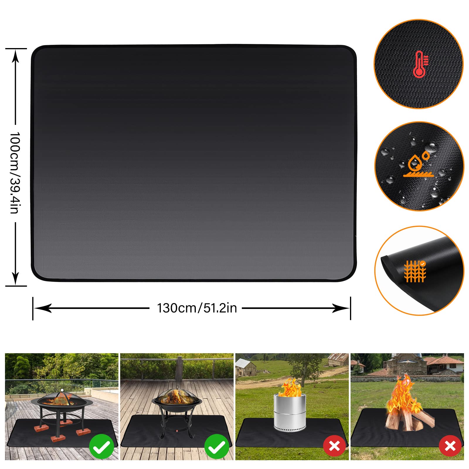 ROCKY&CHAO Alfombrilla para Fogatas 3 Capas Alfombra de Protección de Suelo Barbacoa Alfombra de BBQ Antideslizante Resistente a Calor Fire Pit Mat para Barbacoa Exterior Jardín Terraza