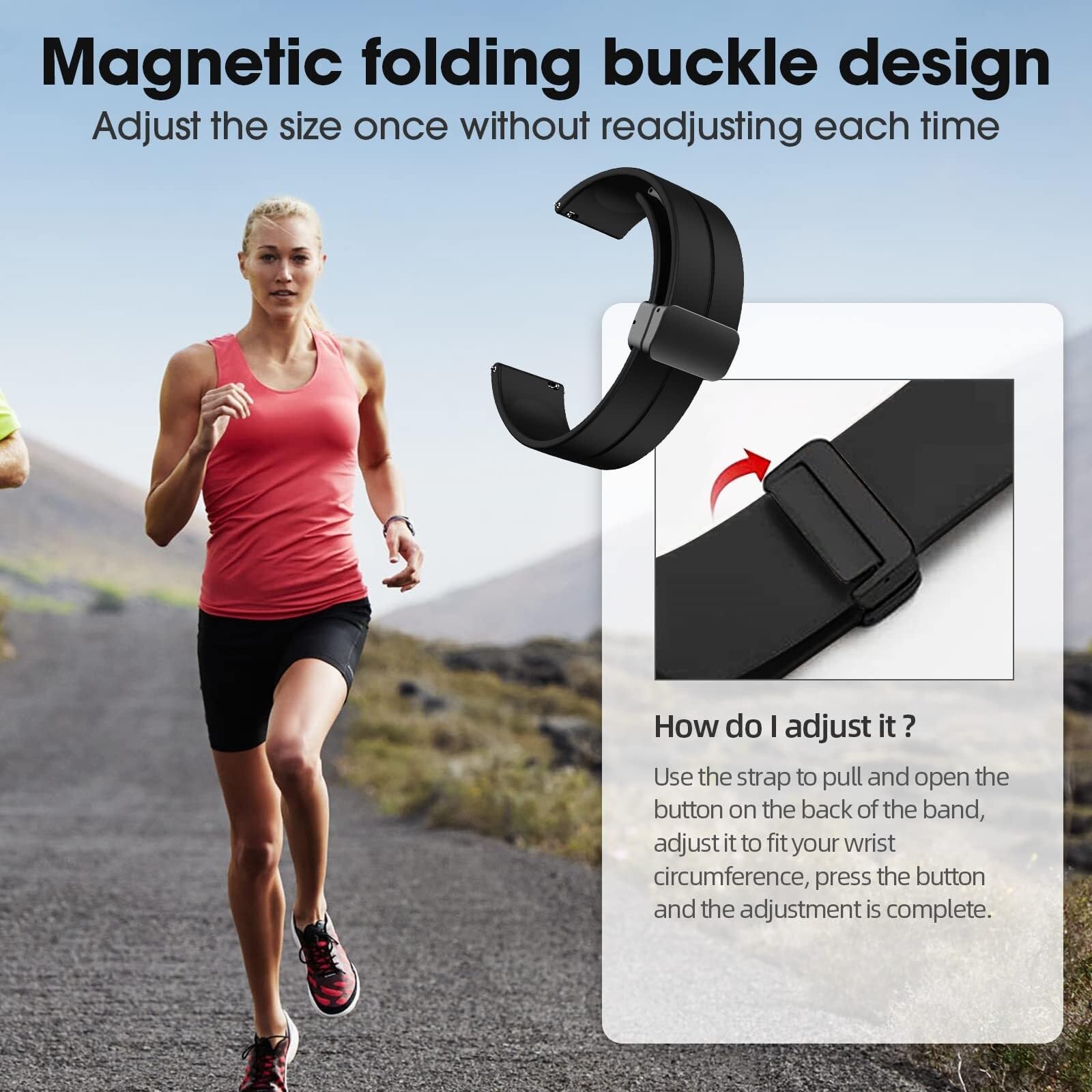 Cinturini in silicone da 20 mm 22 mm, cinturini per orologi sportivi a sgancio rapido con fibbia pieghevole magnetica per uomo donna