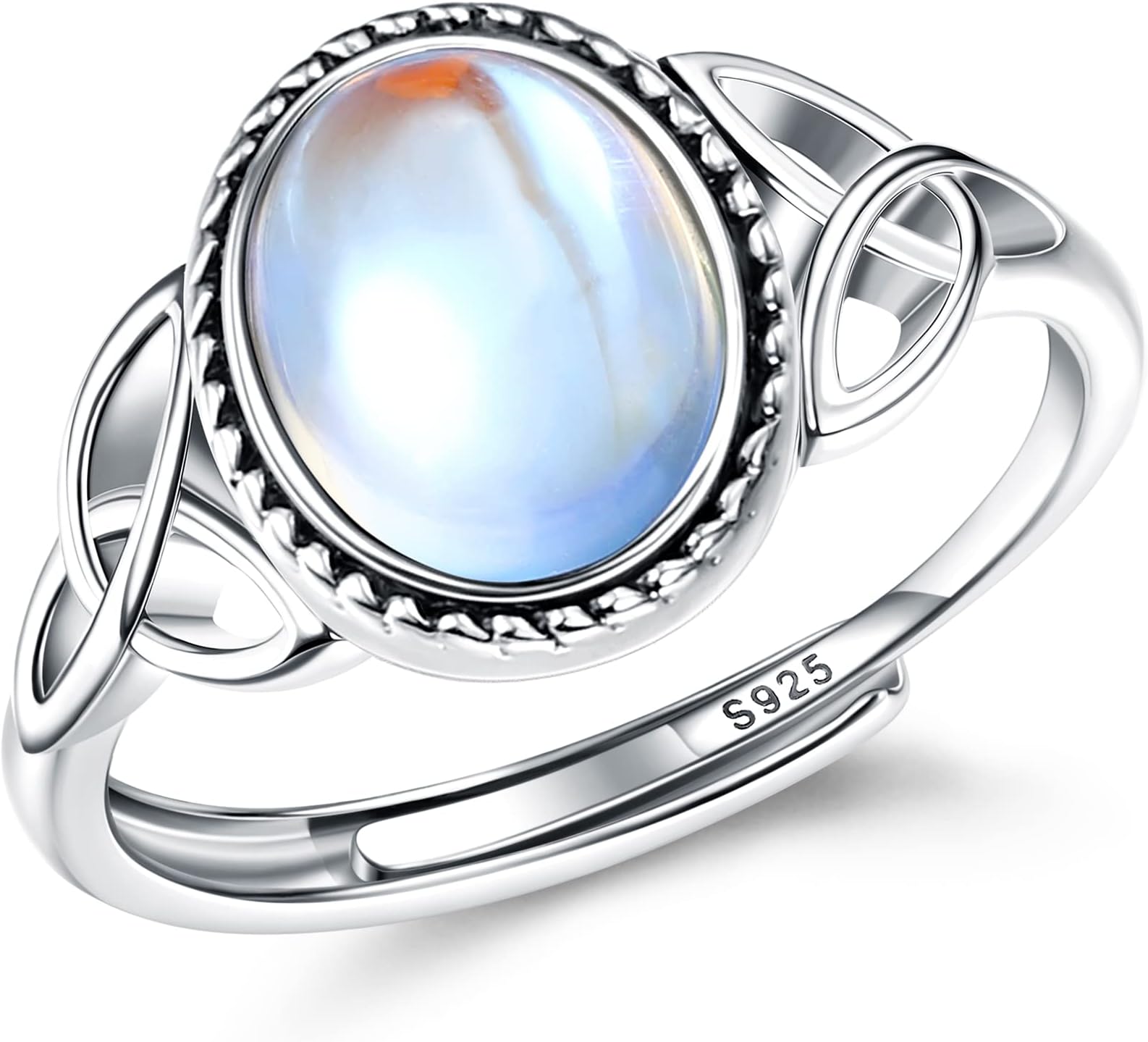 925 Silver Moonstone Ring for Women Open Adjustable Moonstone Rings Silver Vintage Celtic Triangle Cubic Zirconia Ring Oval Round Heart Gemstone Ring Jewellery For Her With Gift Box