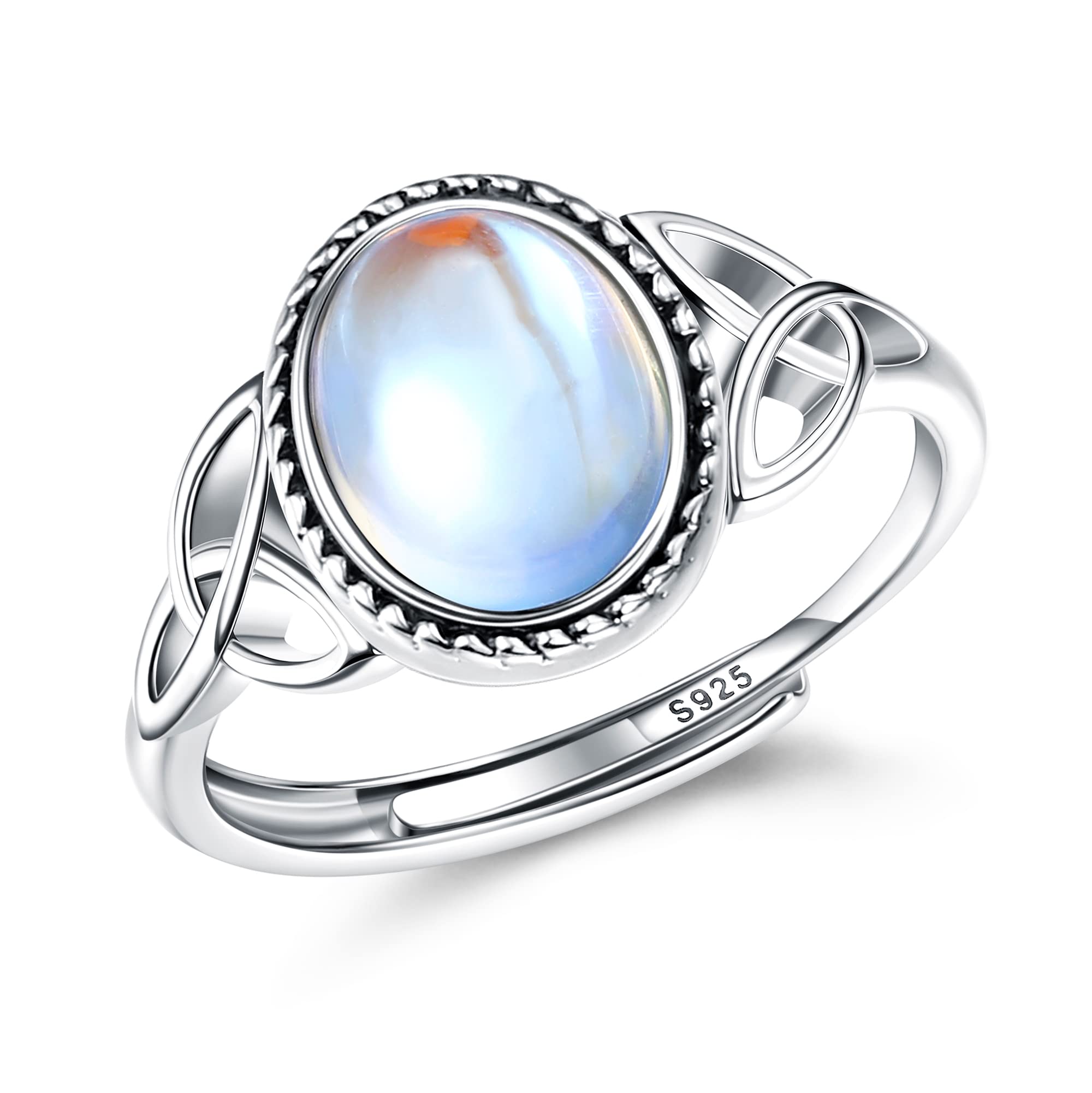 MILACOLATO925 Silver Moonstone Ring for Women Open Adjustable Moonstone Rings Silver Vintage Celtic Triangle Cubic Zirconia Ring Oval Round Heart Gemstone Ring Jewellery For Her With Gift Box
