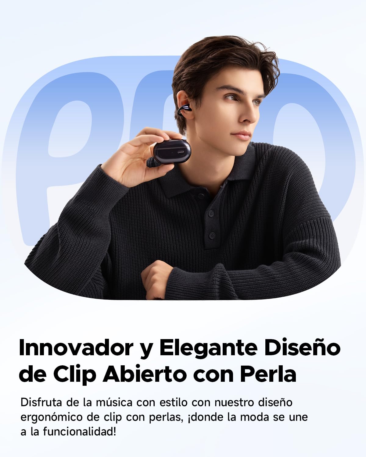 SoundPEATS PearlClip Pro Auriculares Bluetooth, Auriculares con Clip Abierto con Controlador de Doble Imán de 12 mm, Sonido 3D en Modo Película, EQ Dinámico, IPX5, Batería de 24 Horas, Carga Rápida