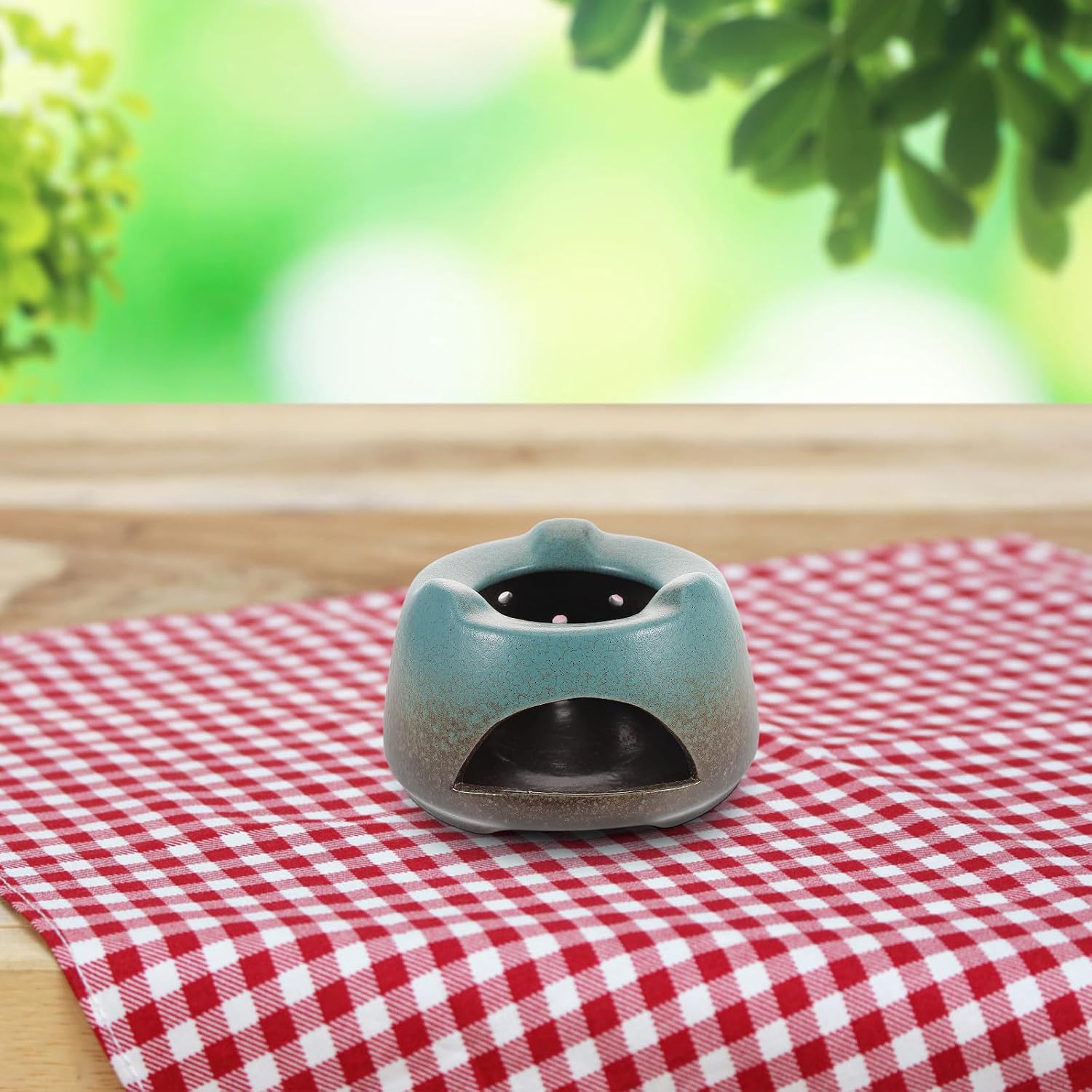 Ceramic Teapot Warmer Base with Tea Light Heater, Kiln-Glazed Green Porcelain, Small Round Food and Coffee Pot Warmer for Home and Restaurant Use