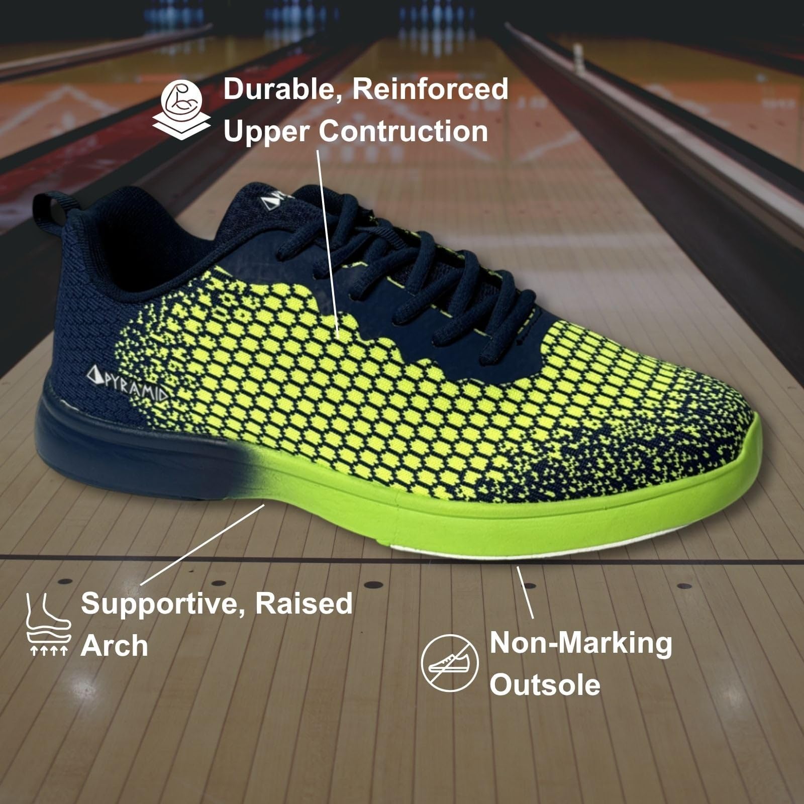 Pyramid Path Lite Chaussures de Bowling en Maille sans Coutures pour Homme, (Bleu Marine/Vert Citron), 43 EU