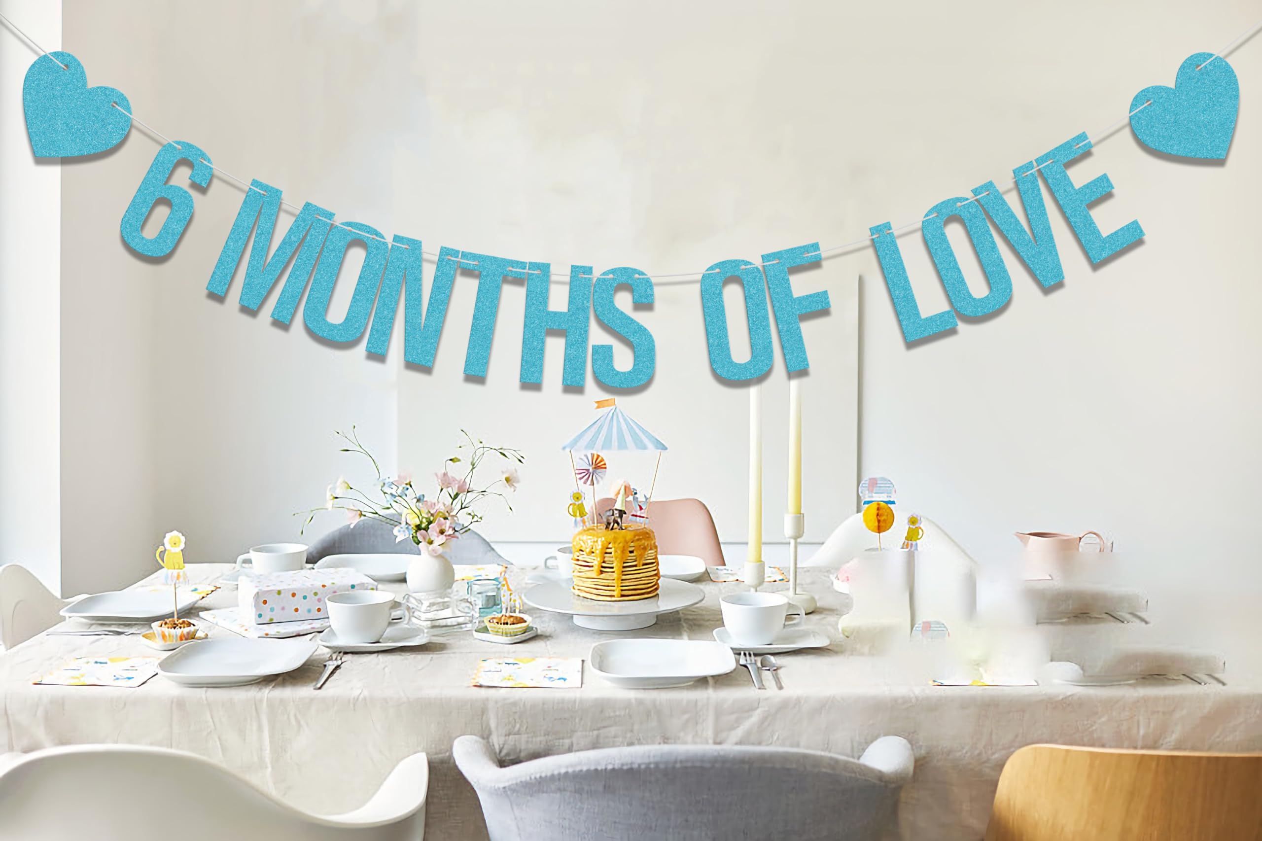 Halfway To First Banner – Happy 6 Months Party-Deko Mit Blauem Glitzer Für Den Halben Jahrestag