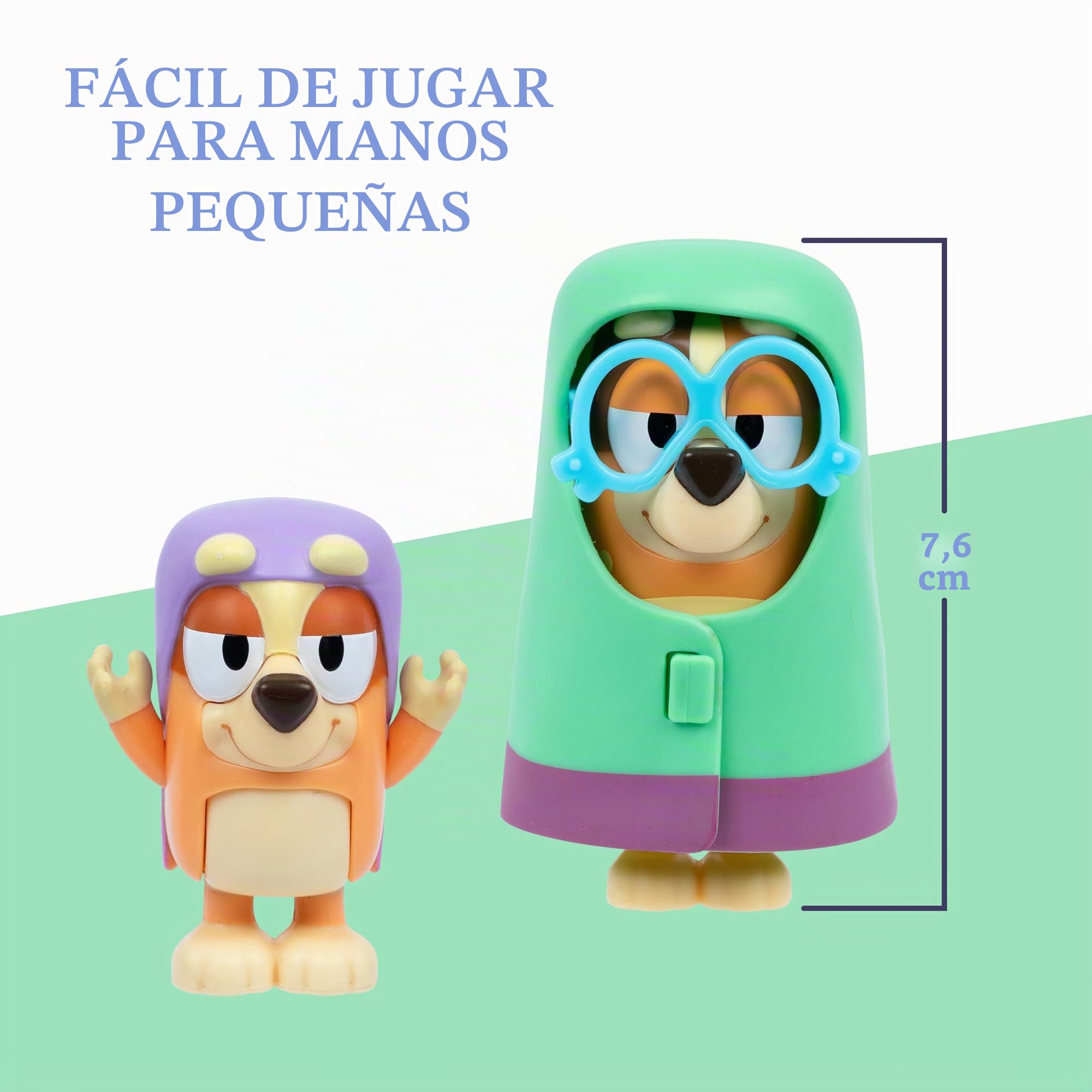 Pack de 4 Figuras de Bluey Abuelitas, 4 Figuras inspiradas en el Episodio, con Brazos articulados y Accesorios, Figuras móviles de 6-7,6 cm para Que los peques recreen el Episodio Abuelitas