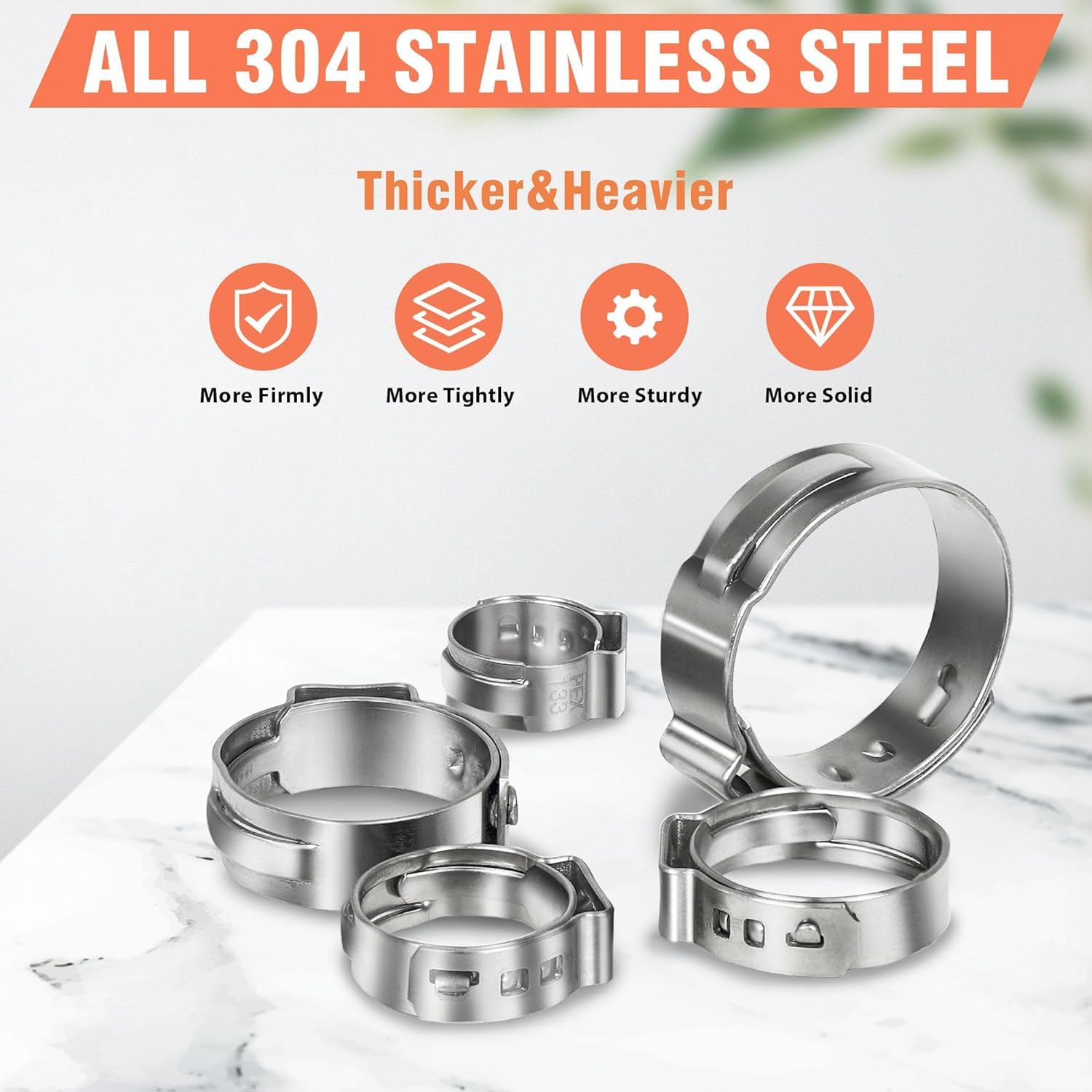 120 sztuk Pex Crimp Rings 5/8 cala PEX Cinch Clamps 304 Stal nierdzewna Pojedyncze ucho zaciski węży Złączki rurowe PEX Zaciski rurowe(10.8-13.3mm)