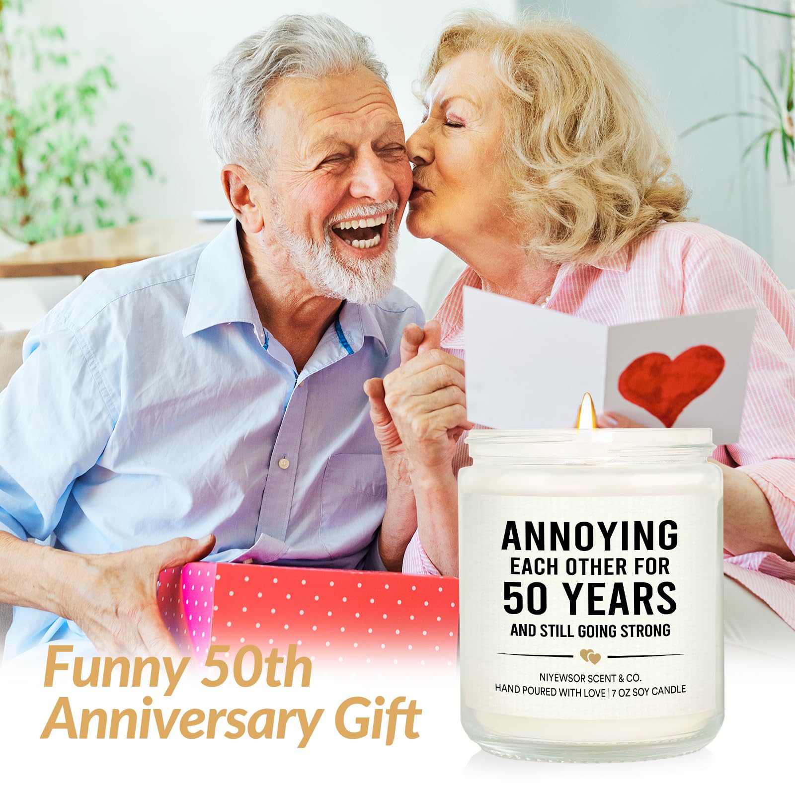 Niyewsor 50th Wedding Anniversary Couple Gifts, 50th Anniversary Candle Gifts for Couple, Parents, Husband, Wife, Him, Her, Friends, Golden Wedding Keepsake, Handmade, 7oz