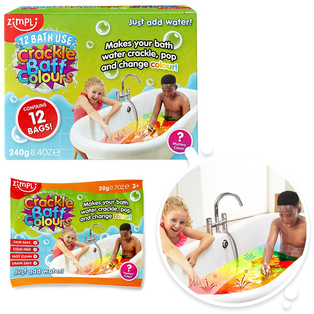 Zimpli Kids - 12 Use Crackle Baff Stocking Filler Foil Bags, Magically Makes Your Water Crackle, Pop and Change Colour, Xmas Party Fillers Favours, Birthday Gifts Presents for Children