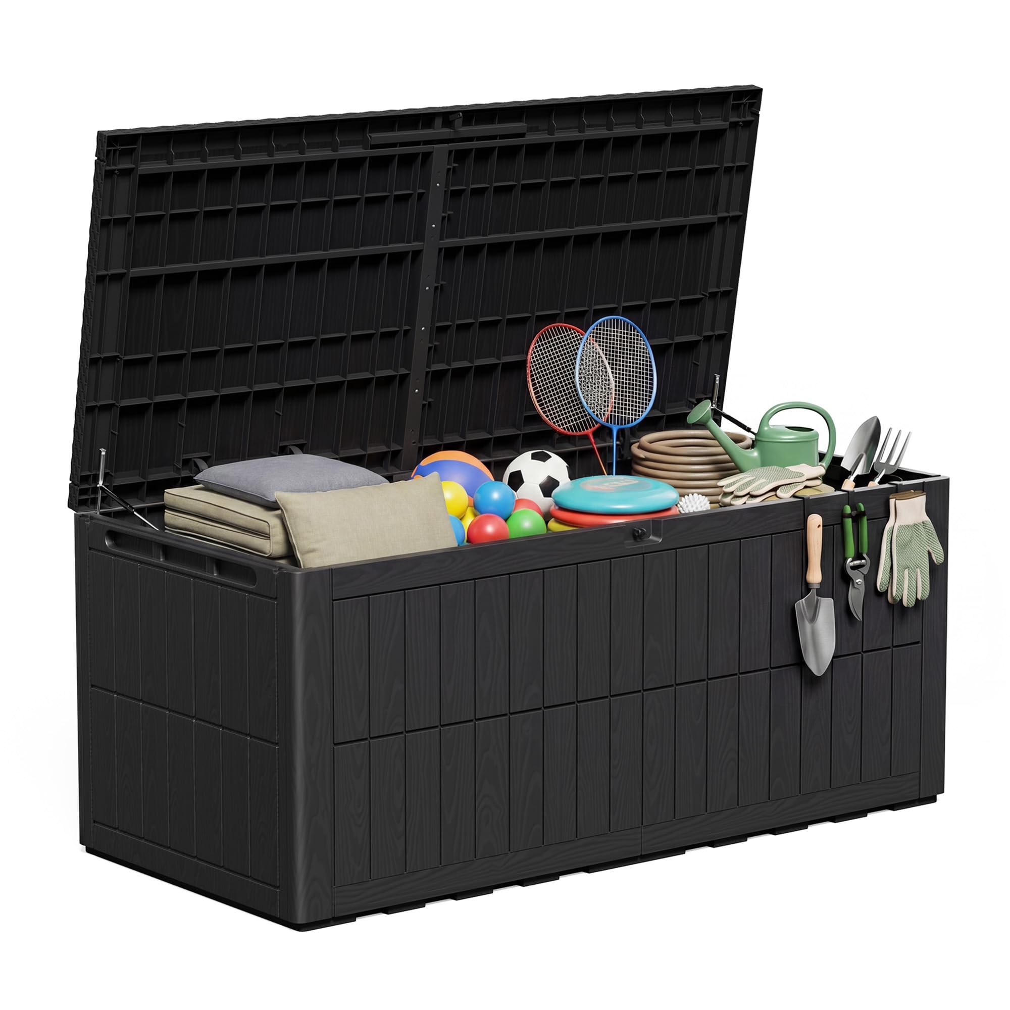 Amopatio Auflagenbox 680 Liter, Gartenbox XXL Wasserdicht aus Resin, Kissenbox für Balkon, Garten & Terrasse, Aufbewahrungsbox Wetterfeste mit Gasdruckfeder, Schwarz