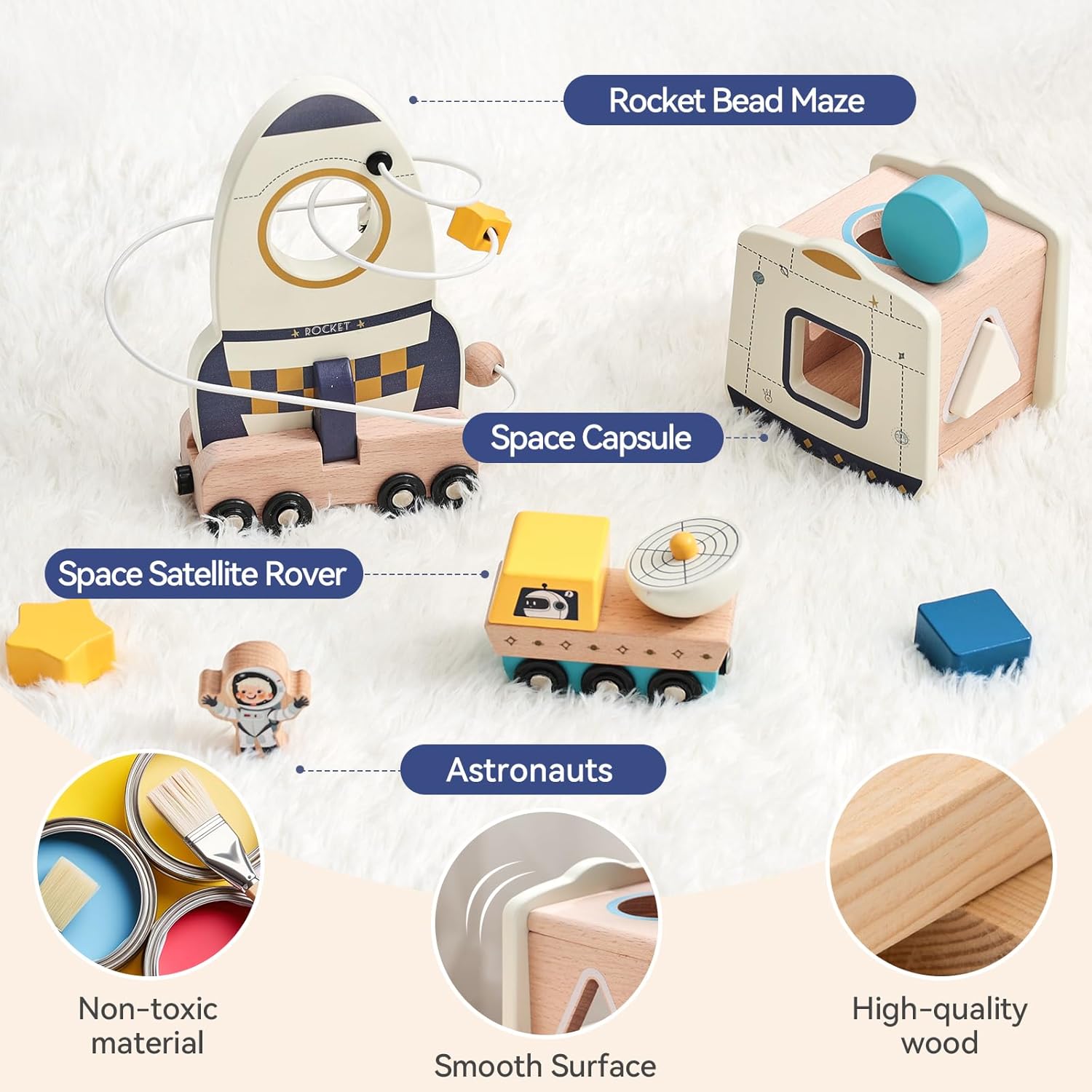 ibwaae Rocket Space Toys, Montessori Toys for 1 2 3 Year Old, Boy and Girl Baptism Birthday Gift, Baby Toys with Shape Sorter Stacking