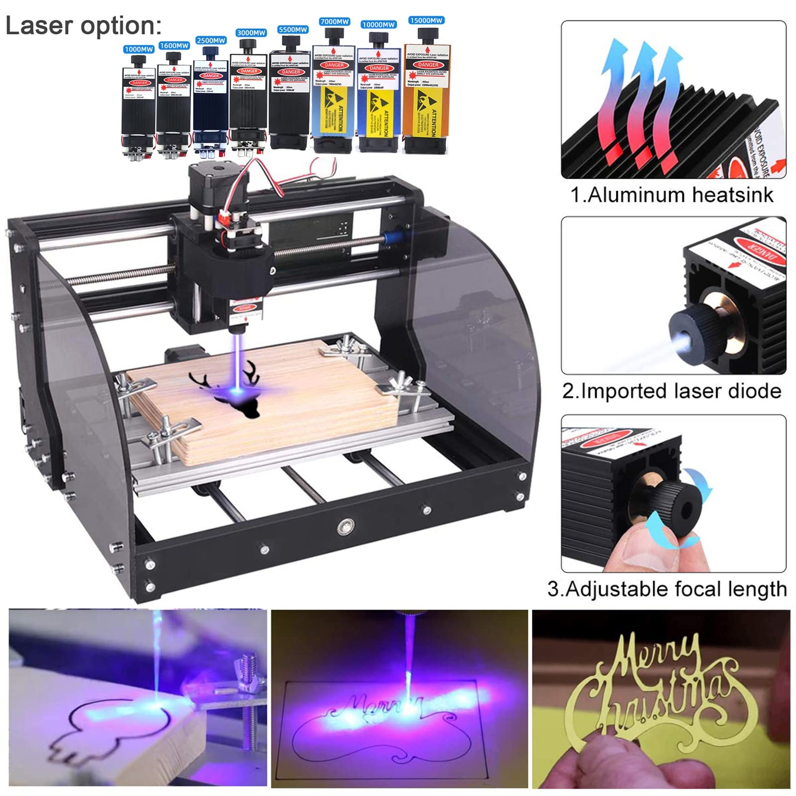 CNC Router Machine, 3 ejes GRBL Control USB Port, DIY Mini CNC Plástico Acrílico PVC Madera Grabadora Fresadora Máquina de Tallado, Área de Trabajo 30x18x4cm, 1W