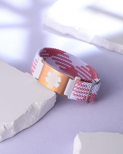 Miniatura 3 de Pulseras de alerta médica para mujeres, hombres y niñas, pulsera de identificación médica personalizada con pulsera elástica trenzada de nailon,