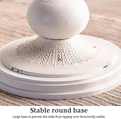 Miniatura 5 de Topjia Mesa auxiliar rústica de granja, mesa auxiliar redonda de madera, mesa auxiliar con pedestal de campo francés, mesa de centro pequeña vintage